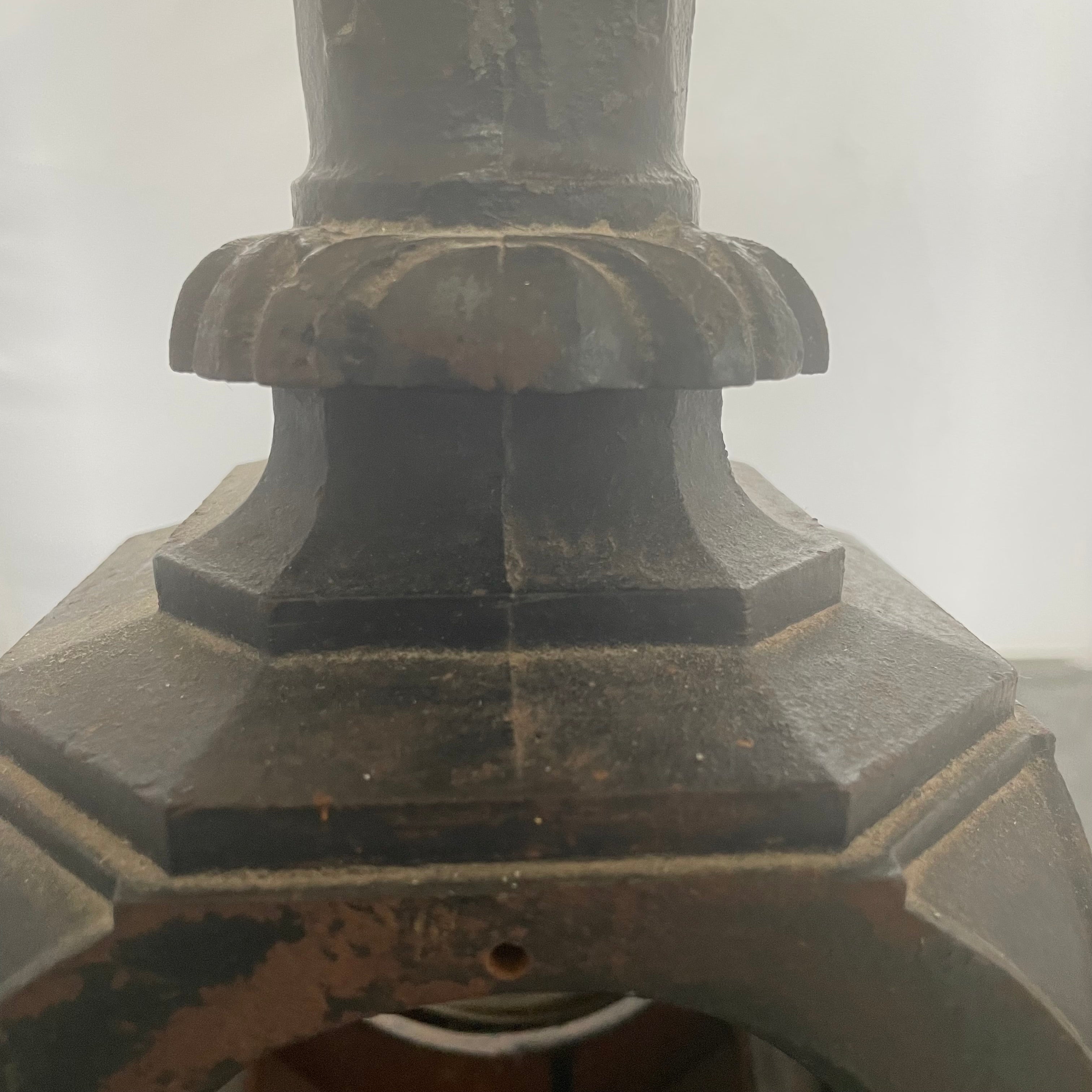 Antique Cast Iron Railroad Lamp with Ornate Finial, 5"x5"x 14.75"