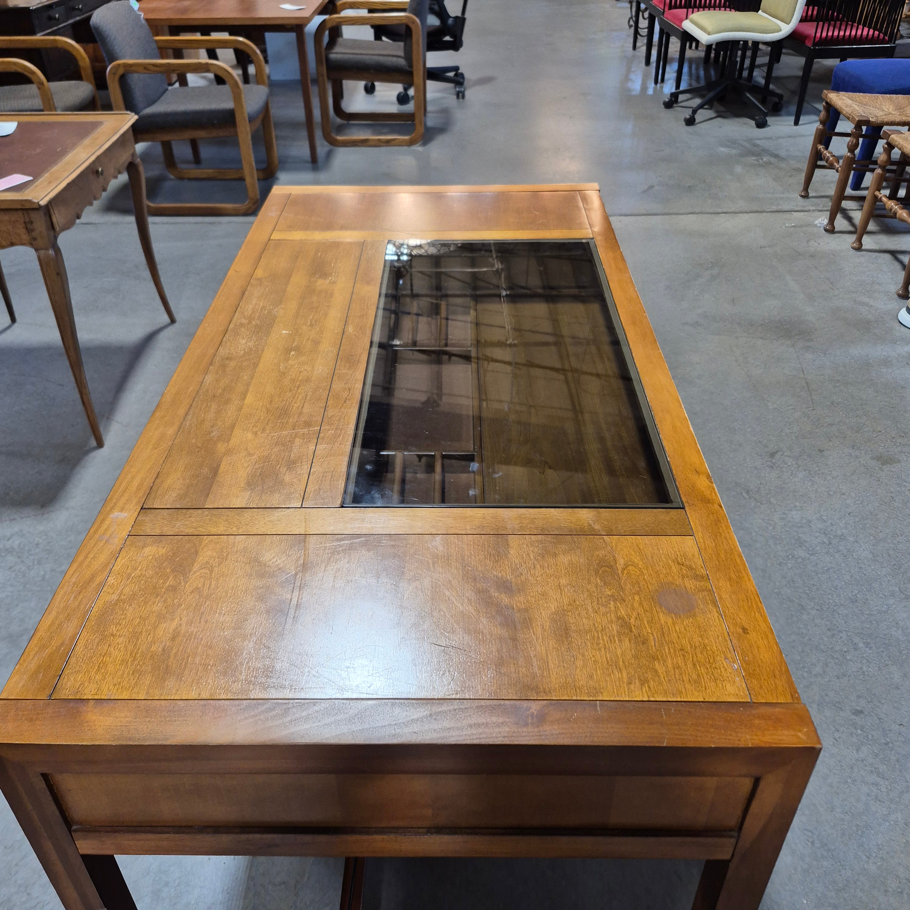 Finished Wood 1 Drawer & Glass Inset Top Desk 56"x 28"x 30.5"