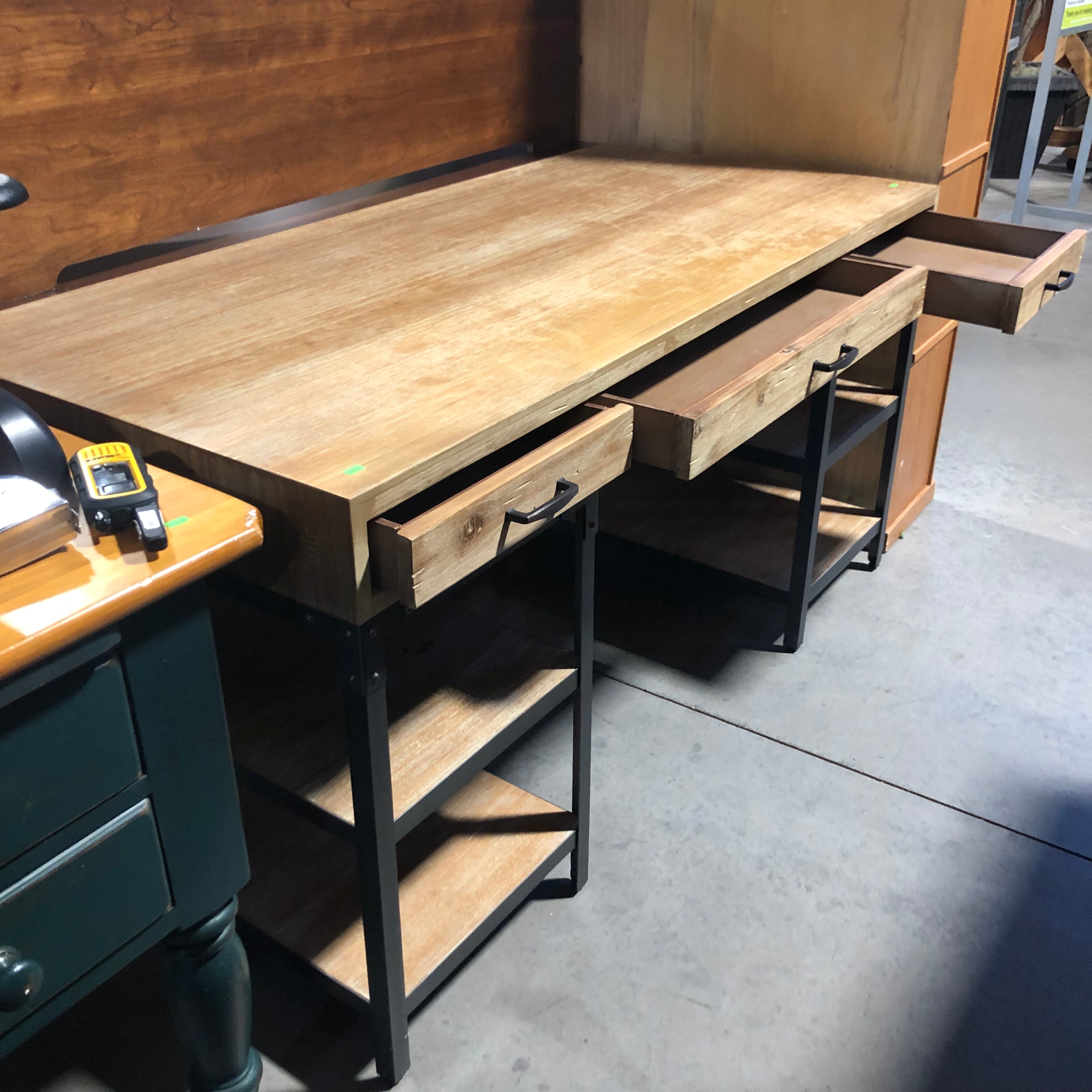 Solid Light Finish Wood Metal & Desk 60"x 28"x 30.5"