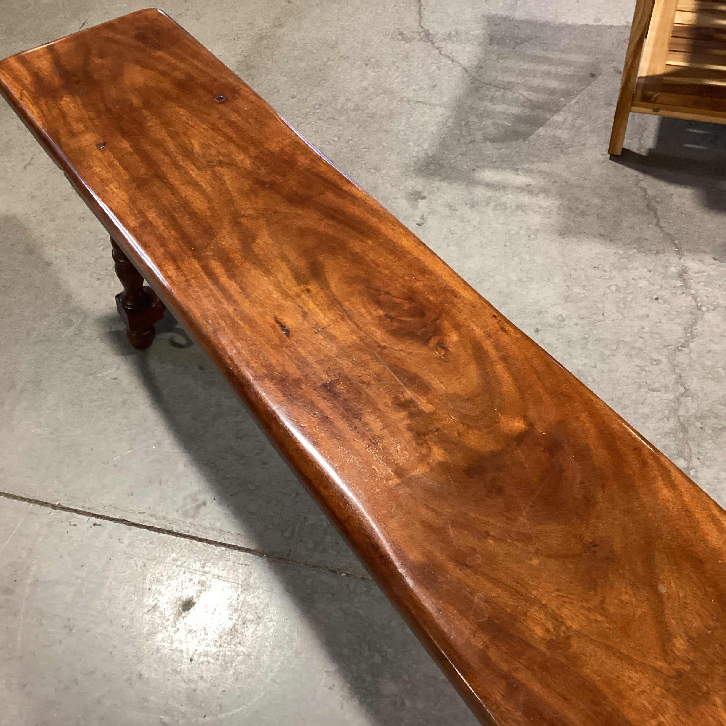 Finished Craved Wood with Iron Trestle Bench 84"x 12'x 18"