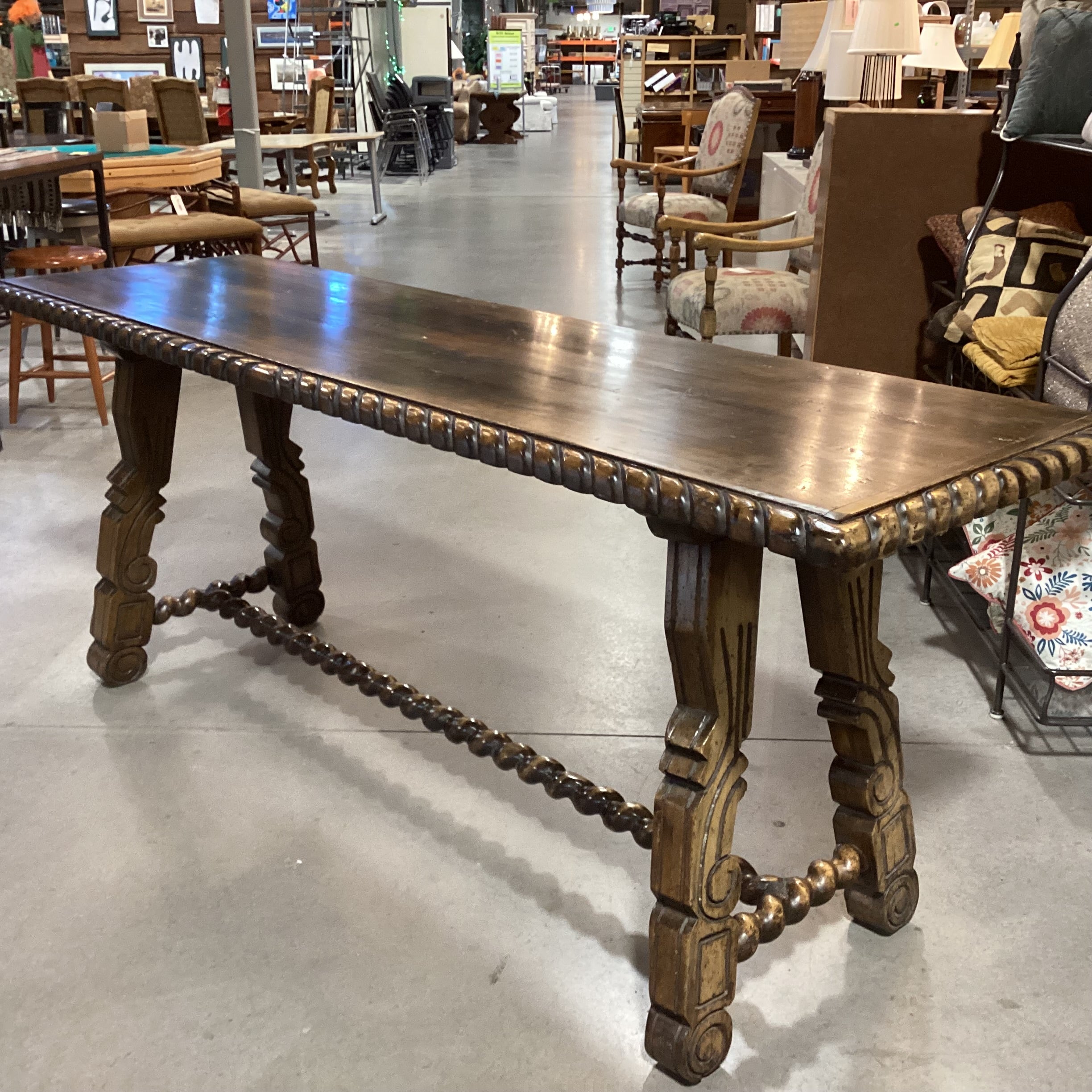 Antique Barley Twist Trestle & Edge Detail Sofa Table 84"x 26"x 34"