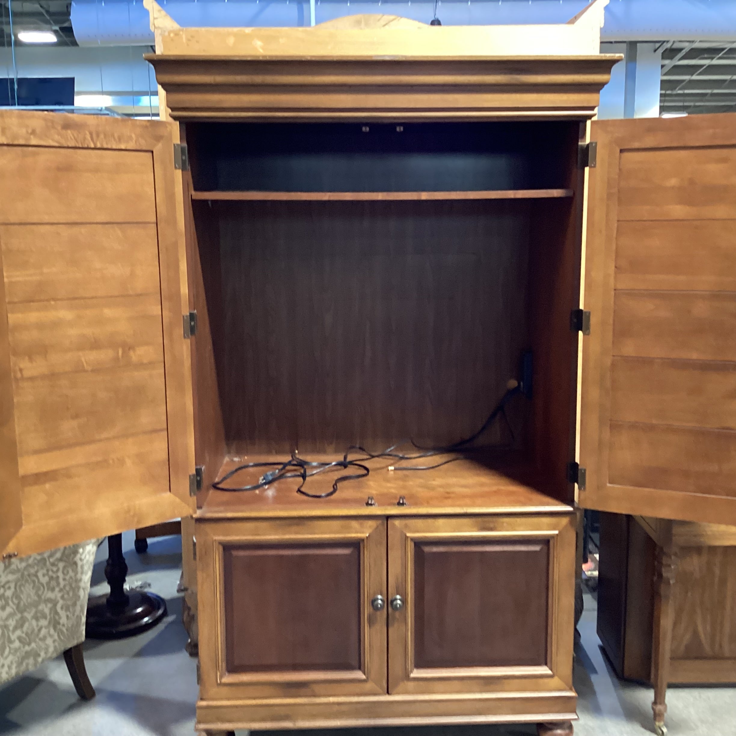 Shutter Style 2 Tone Distressed Finish Wood 4 Door Armoire 47.5"x 24.5"x 78"