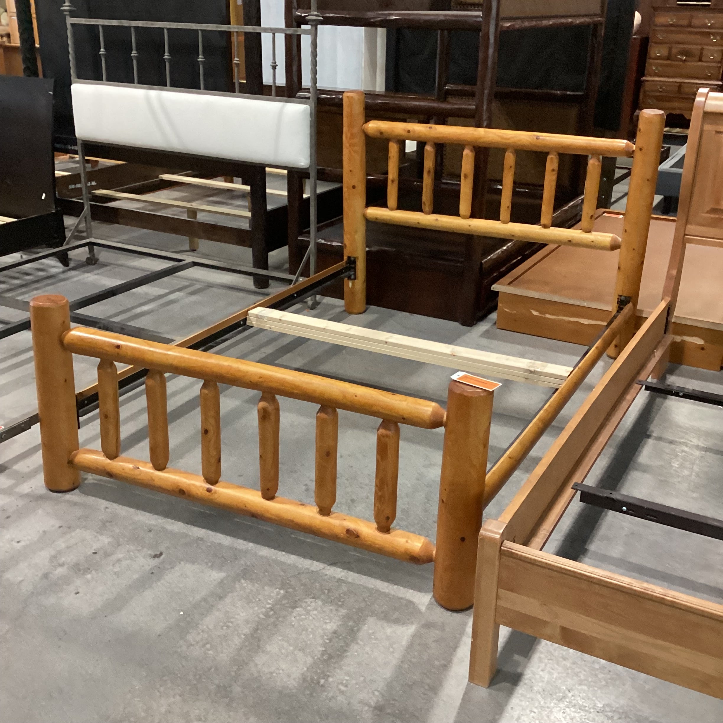 Full Solid Light Finish Pine Wood Bed Set 59"x 84.5"x 44"