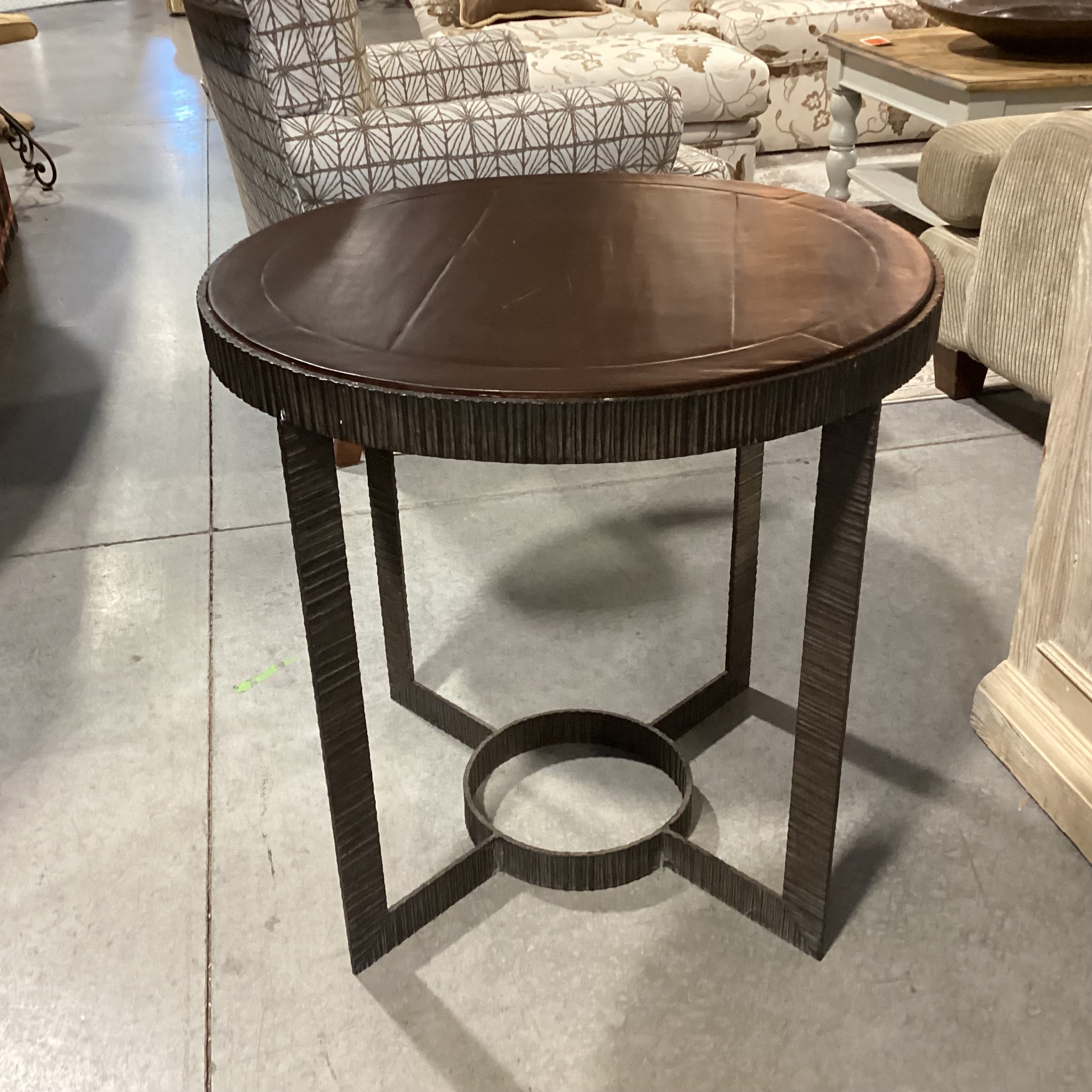 Round Wood & Texture Ribbed Iron Accent Table 28" Diameter x 28"