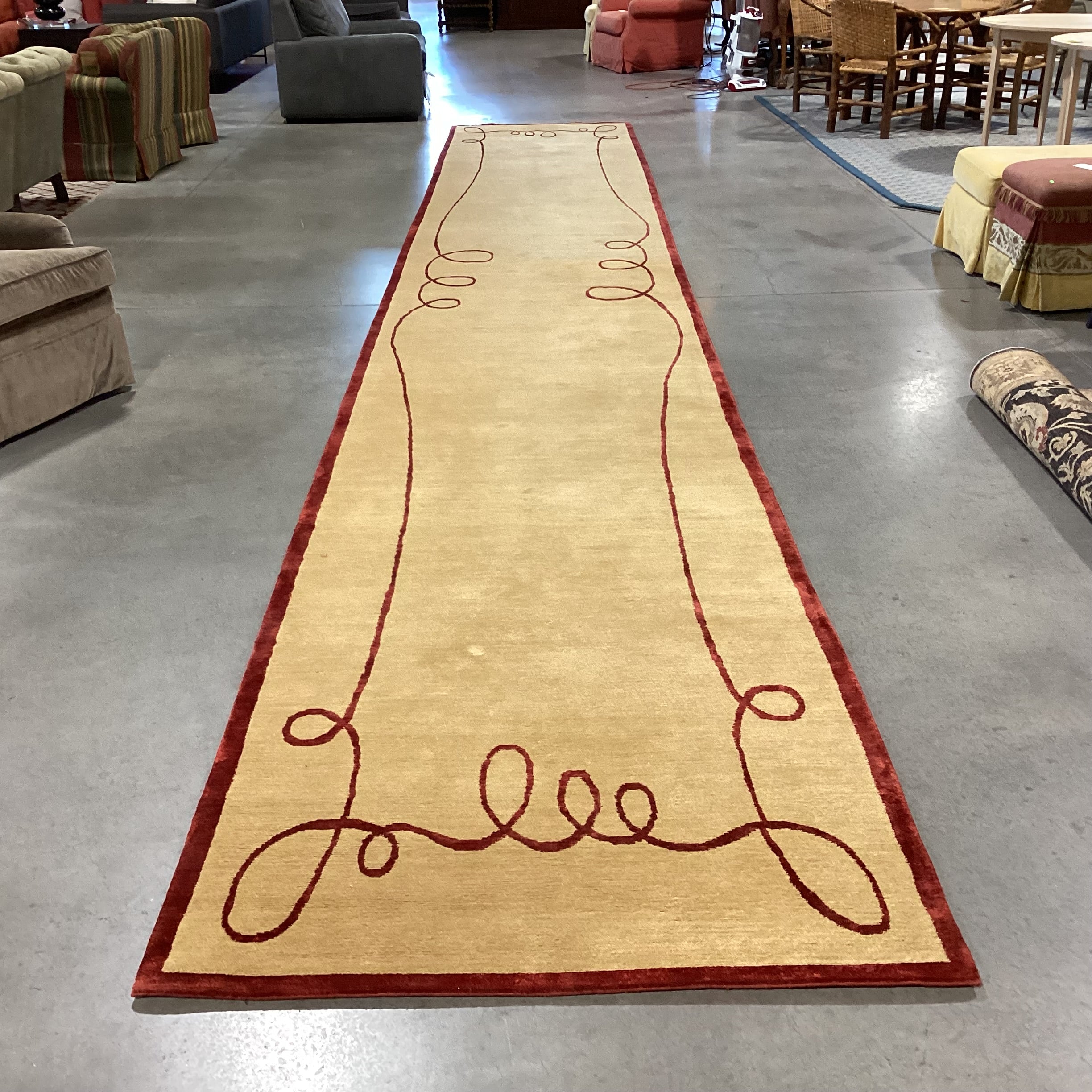 Gold & Rust Ribbon Hand Knotted Hand Spun Wool Custom Made in Nepal Rug 4'2"x 27'