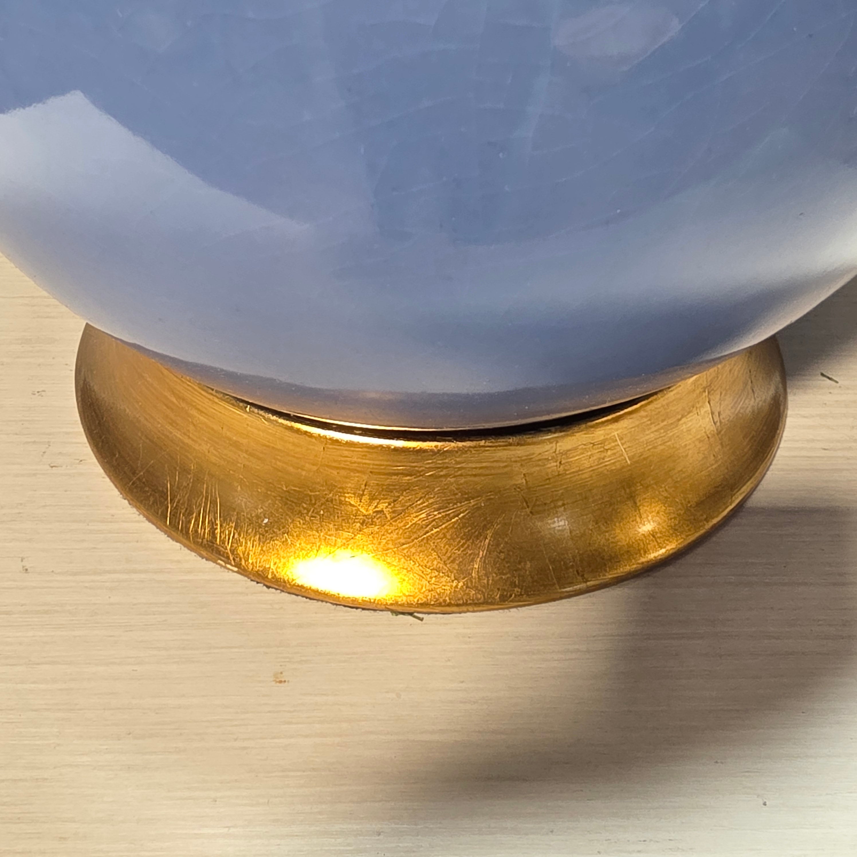 Neiman Marcus "Old World Design" Crackled Glass Blue Table Lamp 18"Dx29"