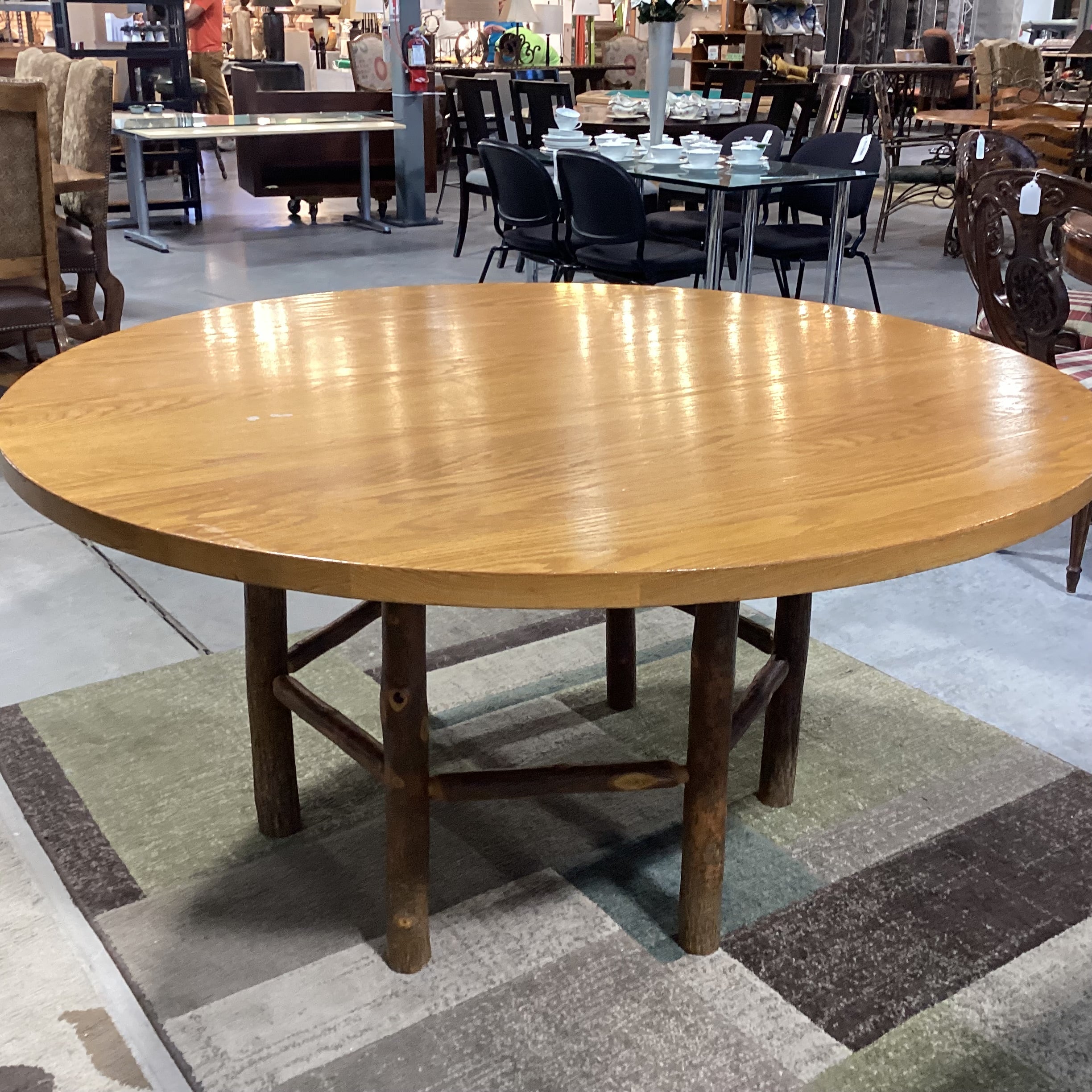Old Hickory Round Wood & Hickory Log Dining Table 60" Diameter x 30"