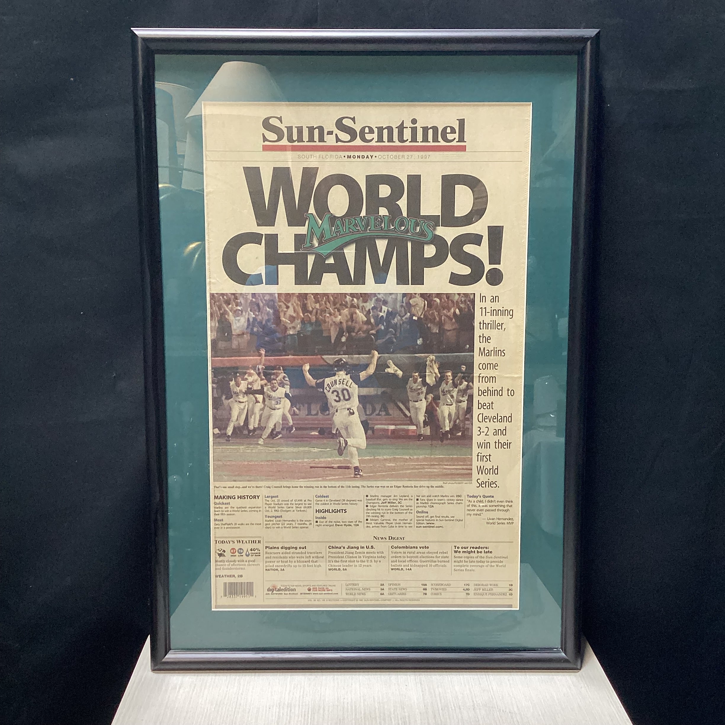 Vintage Sun-Sentinel 1997 Florida Marlins World Series Championship 18.5" x 26"