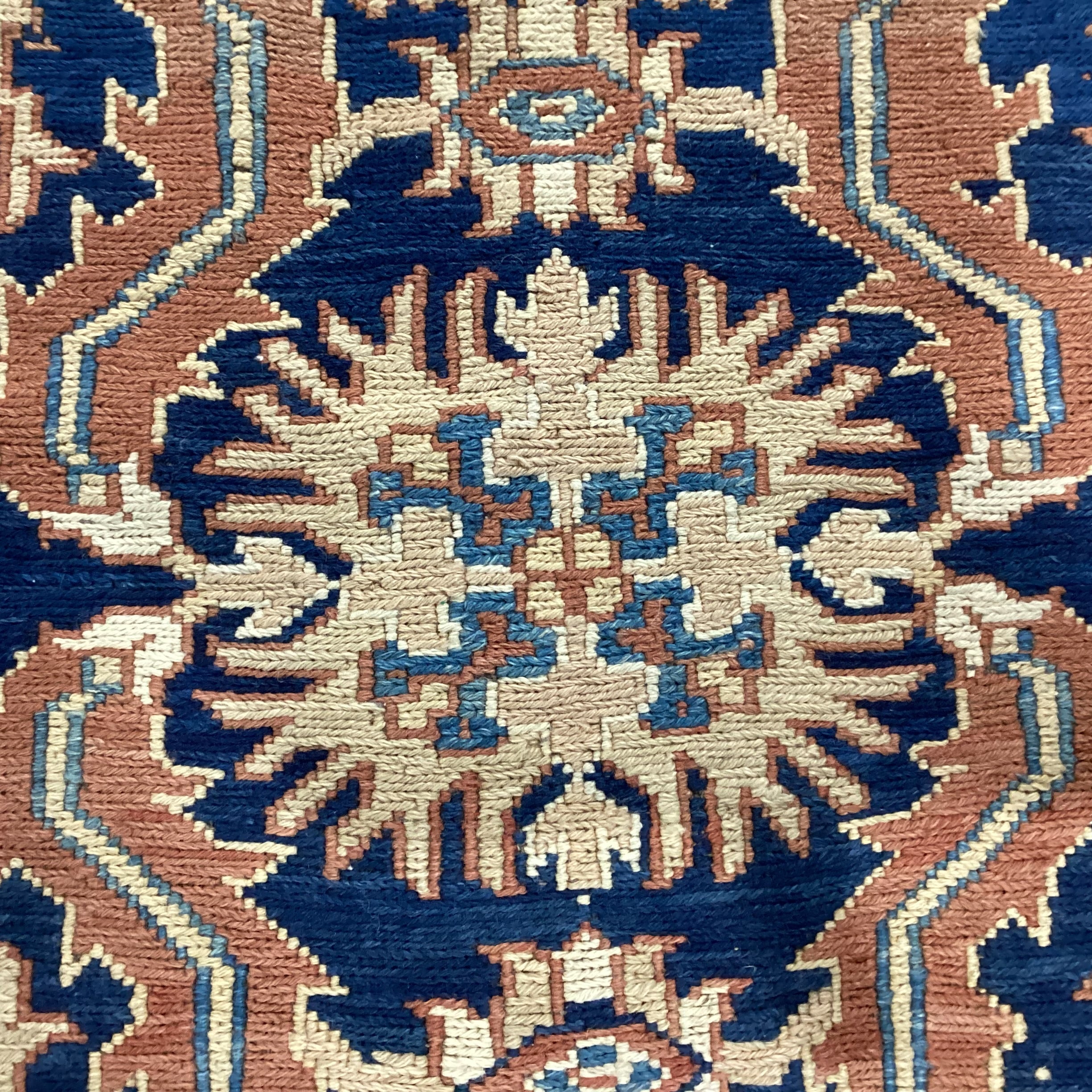 Vintage Antique Terracotta & Blue Hand Woven Wool Rug 4'9"x 7'