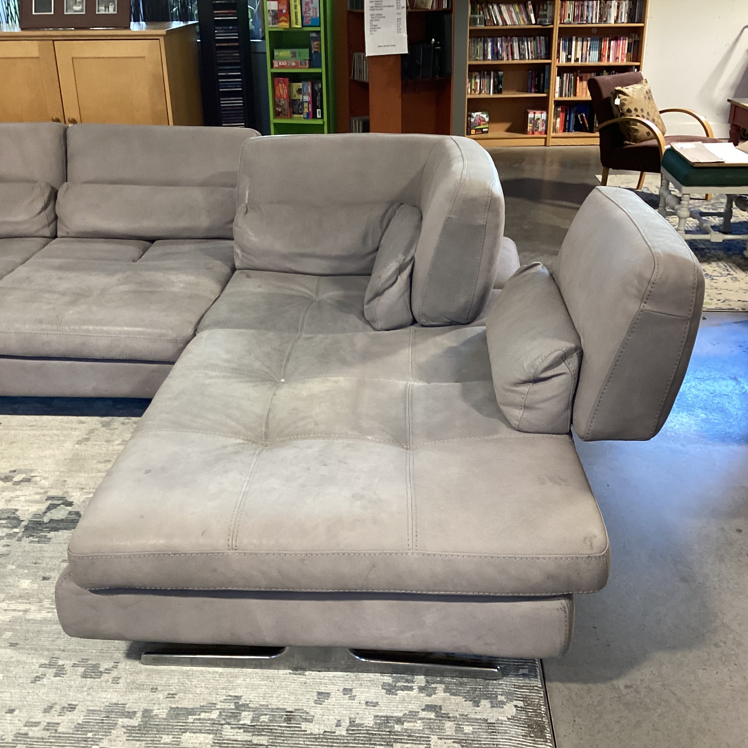 Max Divani Italian Grey Leather 2 Piece with Chaise Sectional 93"x 123"x 44"x 35"