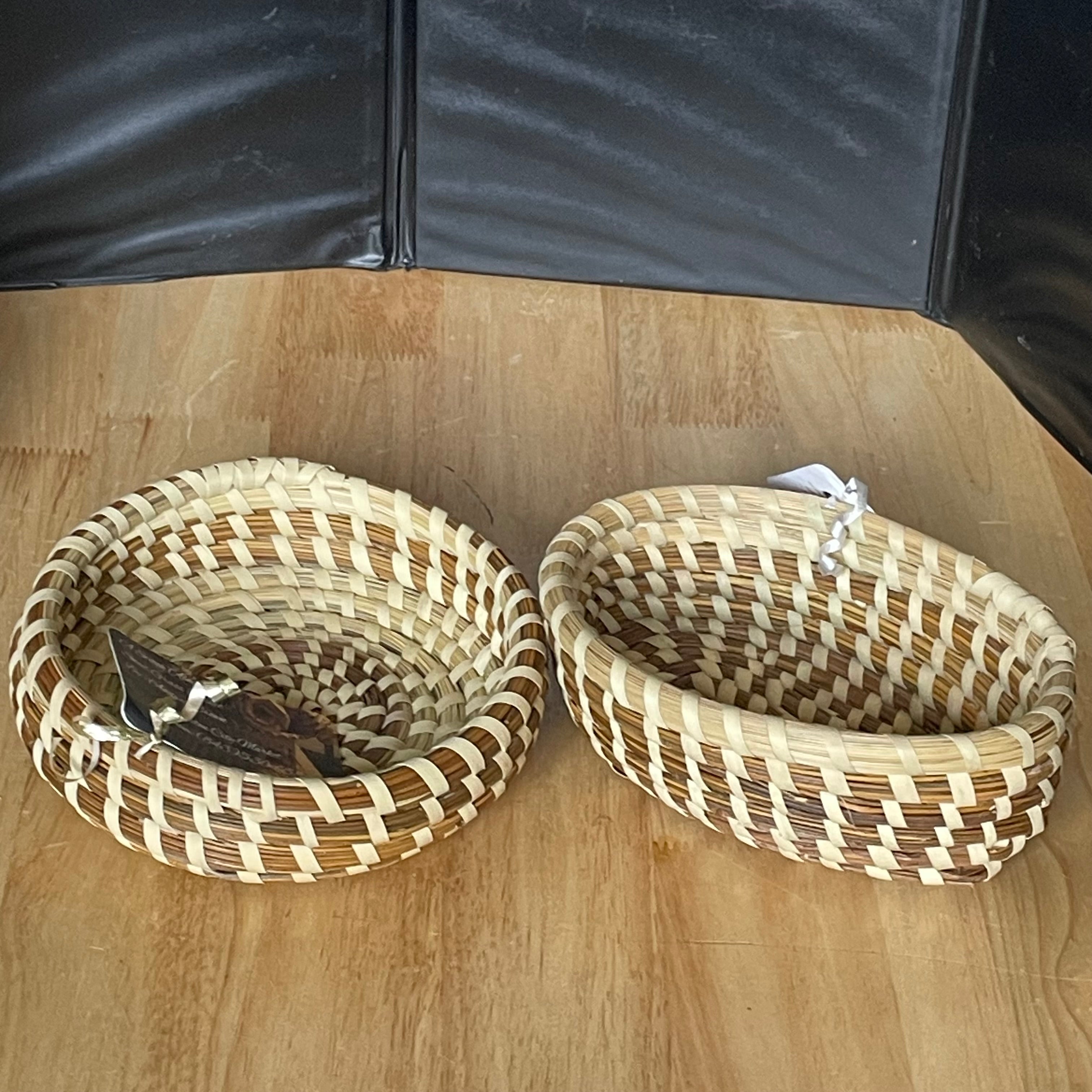 Charleston Sweetgrass Gullah Baskets Signed by Artist Andrea Brown, Pair