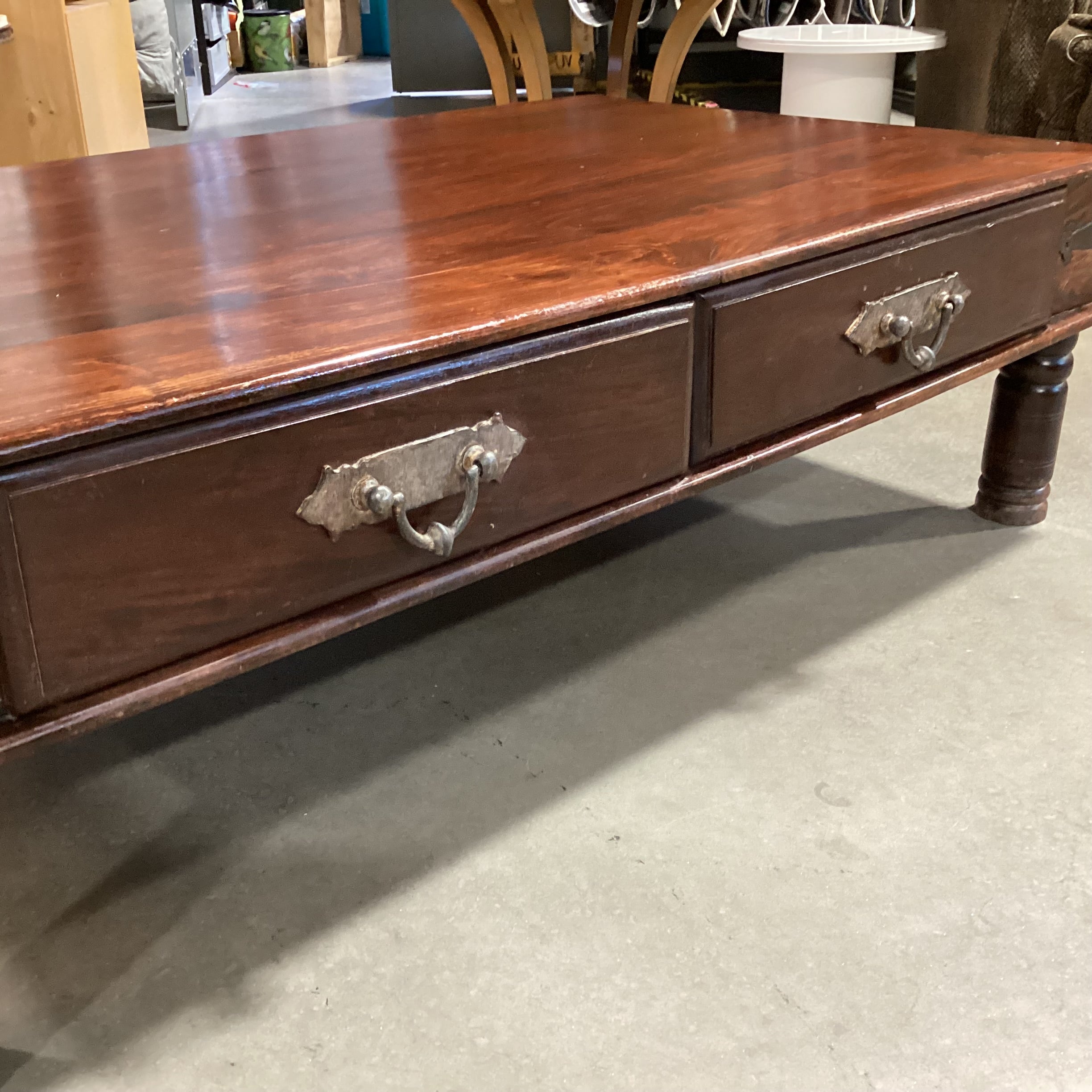 Solid Indonesian Wood with Iron Accent 2 Drawer Coffee Table 60"x 36"x 18"