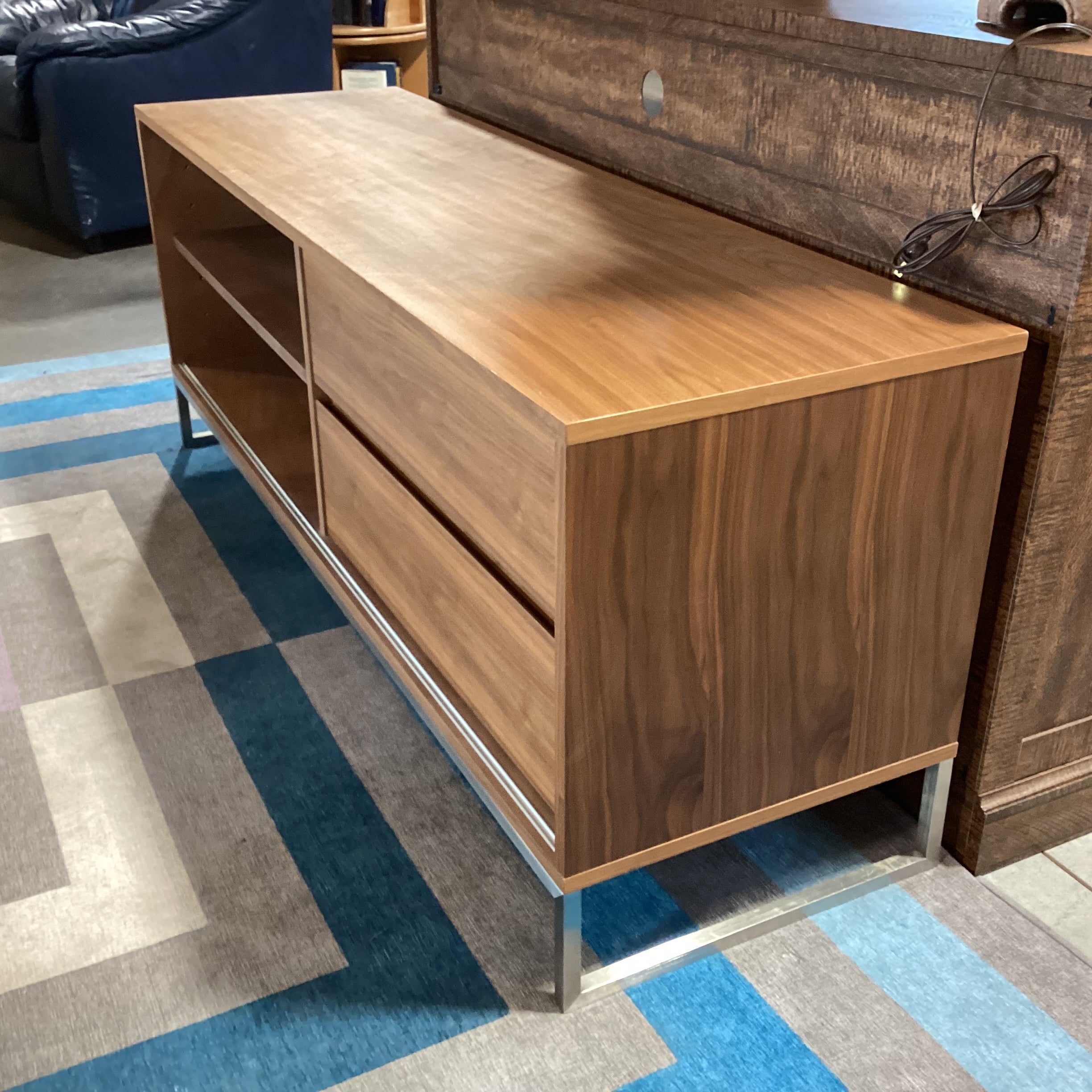 Walnut & Wood Style Laminate with Chrome Base Console 60"x 18"x 24"