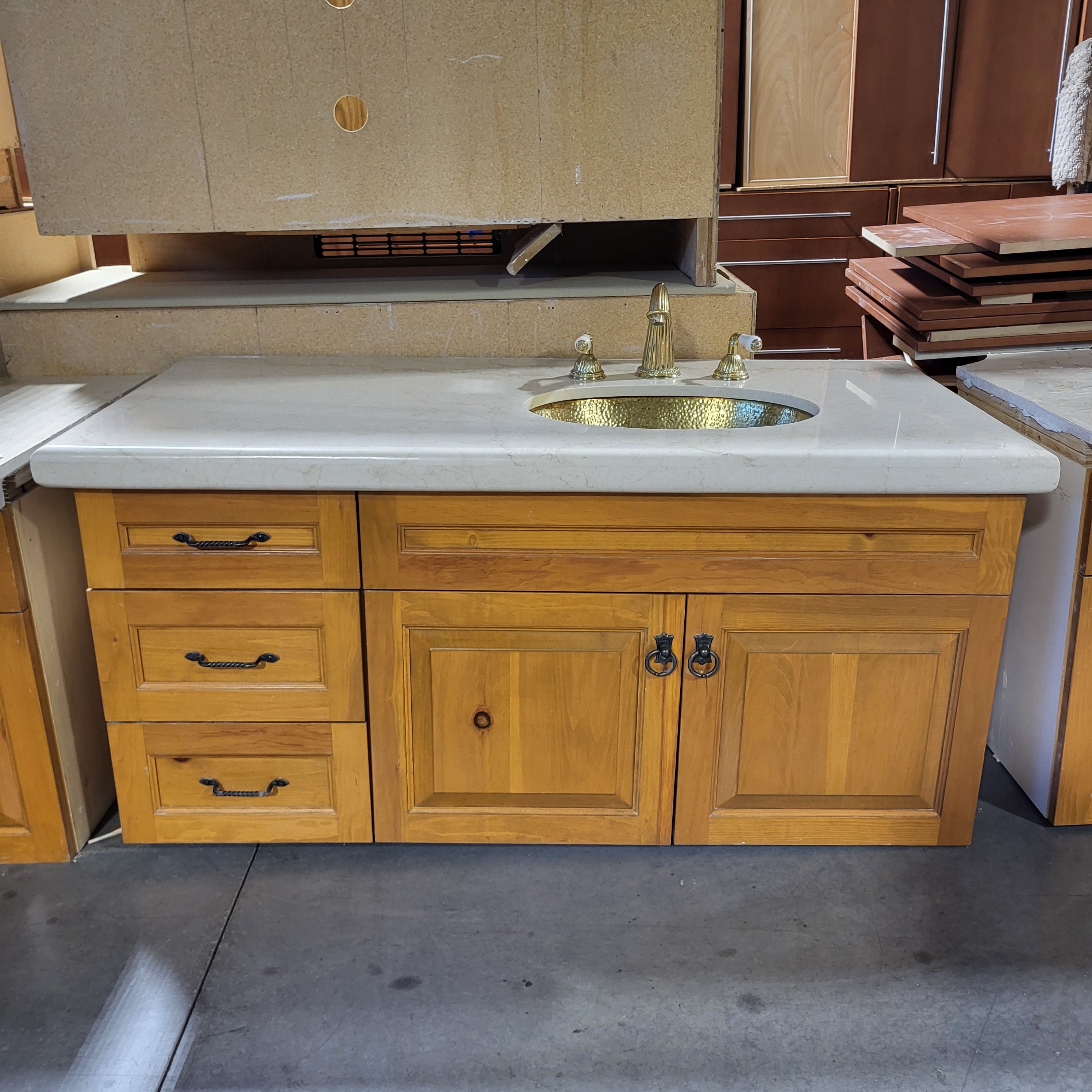 Granite Top 3 Drawer 2 Door Vanity 53"x 26"x 25"