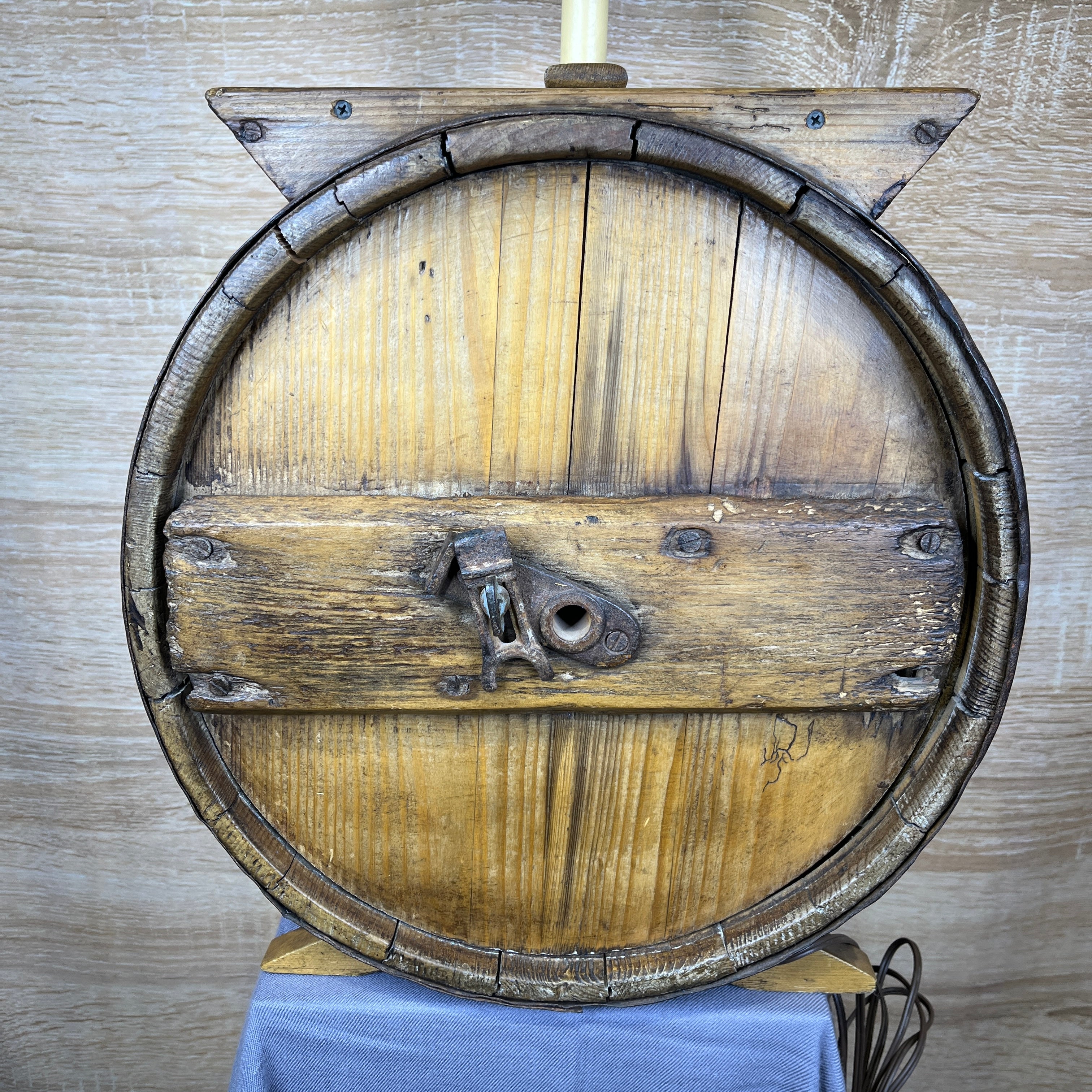 Antique Wooden Butter Churn with Shade Table Lamp 16.5"x 14"x 36"