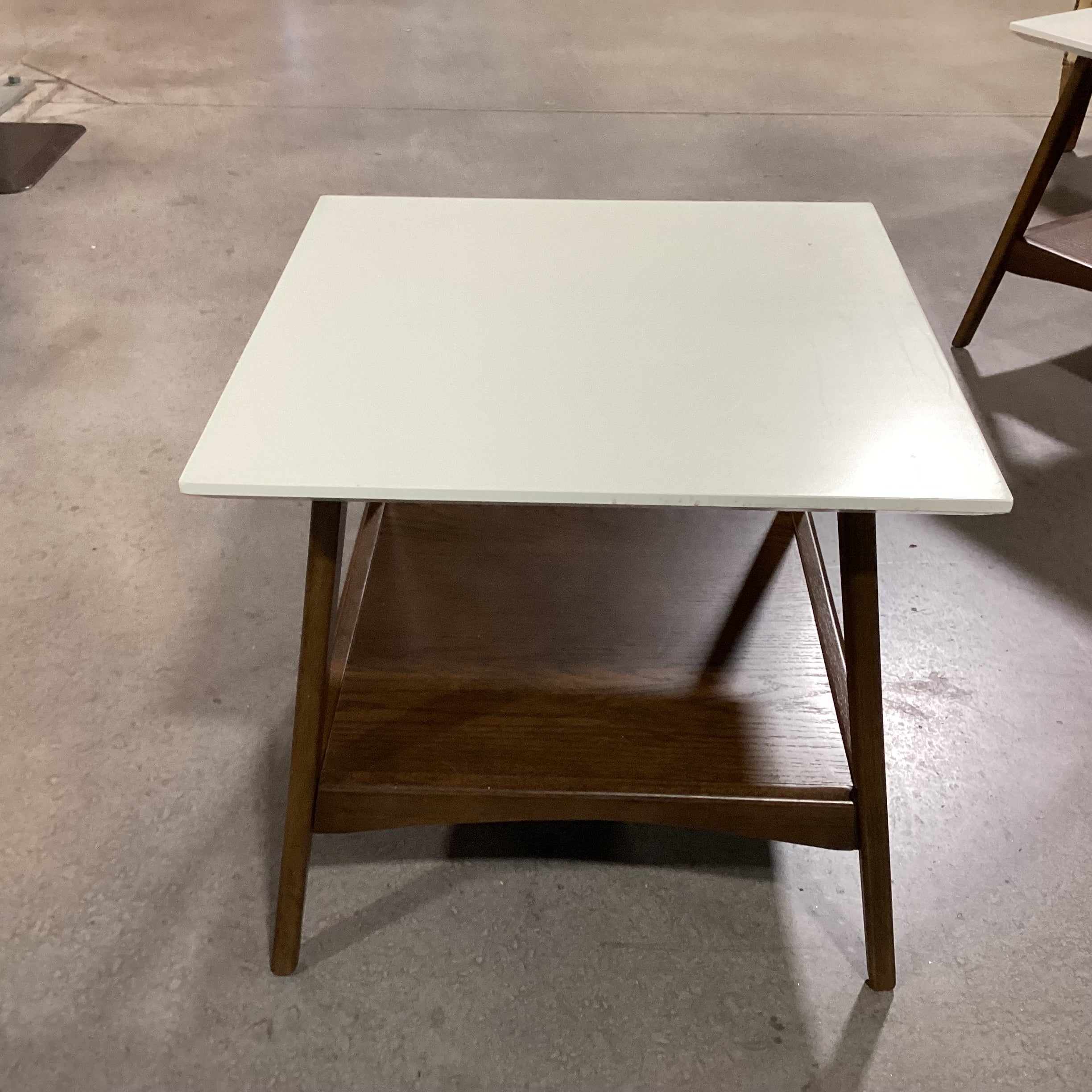 E & E Co Madison Park Parker Mid Century Style White & Finished Oak End Table 24"x 24"x 22.5"