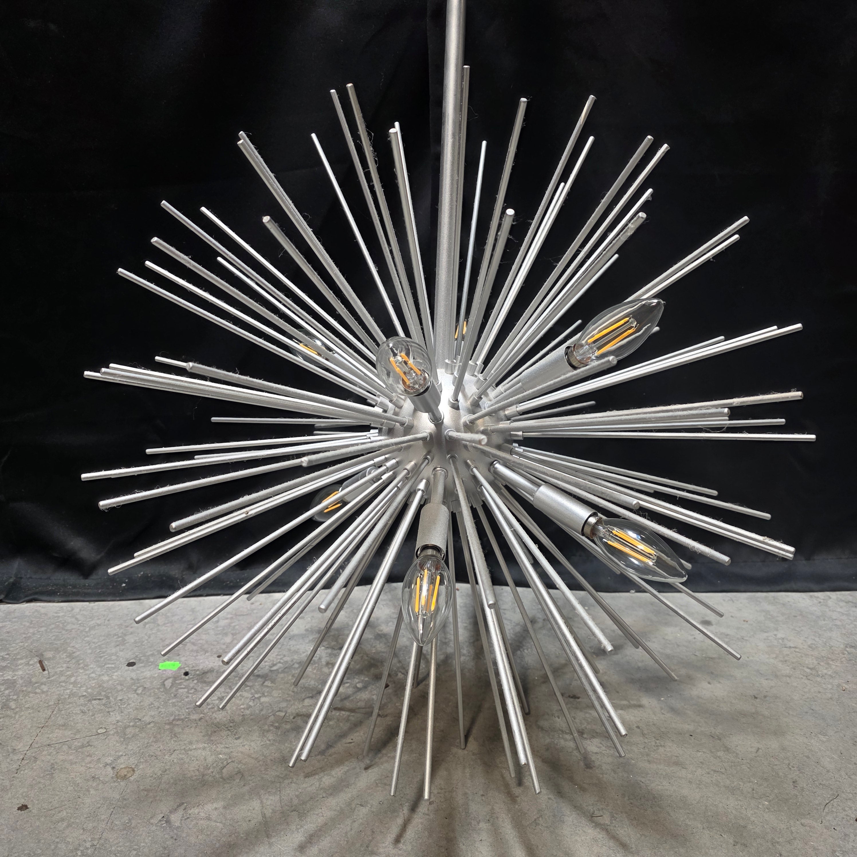 Eight Light Nickel Sputnik Mid-Century Modern Ceiling Light 22"Dx90"