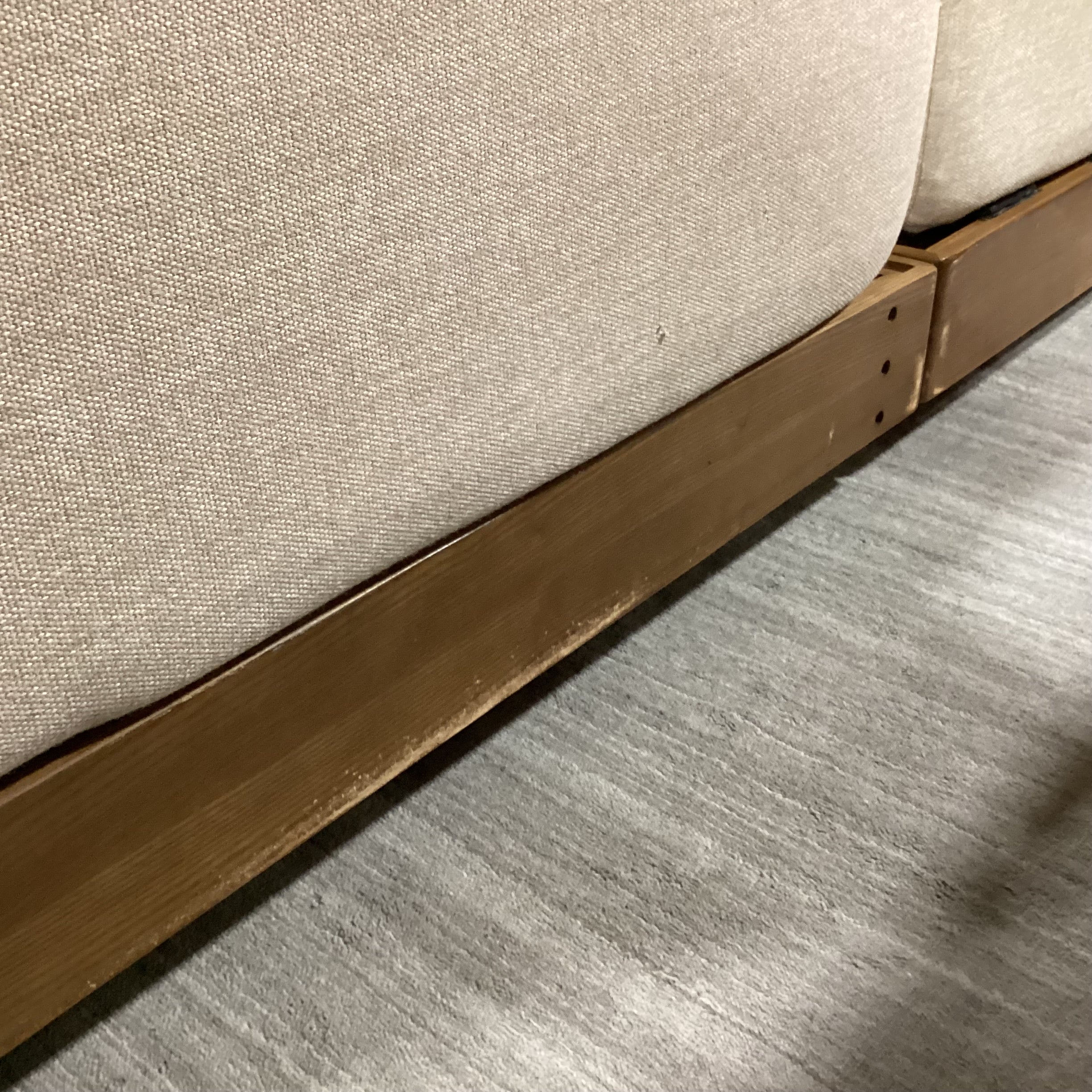 Bondi Mid Century Style Wood Base & Beige Cushions 4 Piece Modular Sectional 118"x 80"x 42"x 26"