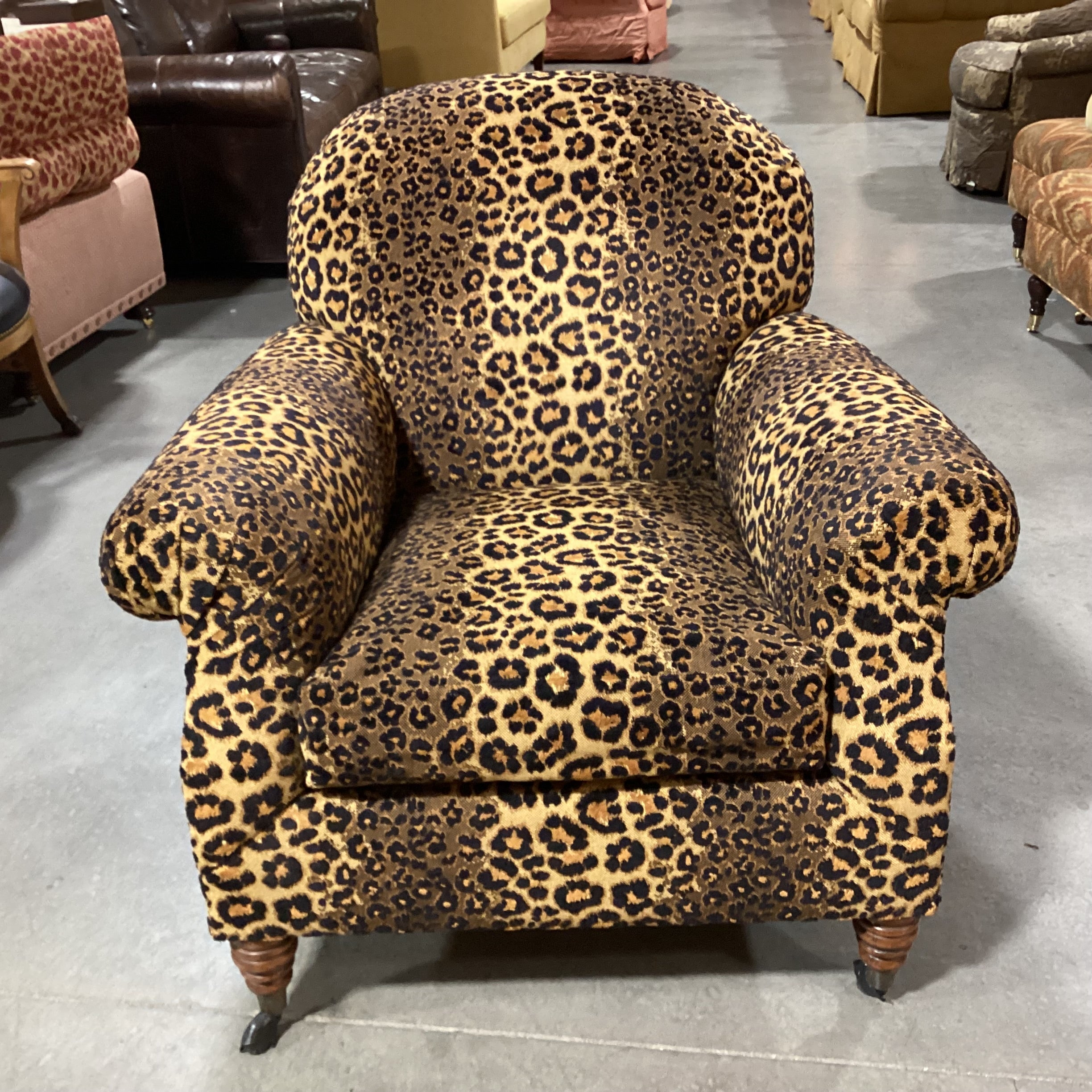 JJ Custom Raised Cheetah Woven With Front Brass Casters Chair 36"x 36"x 36"