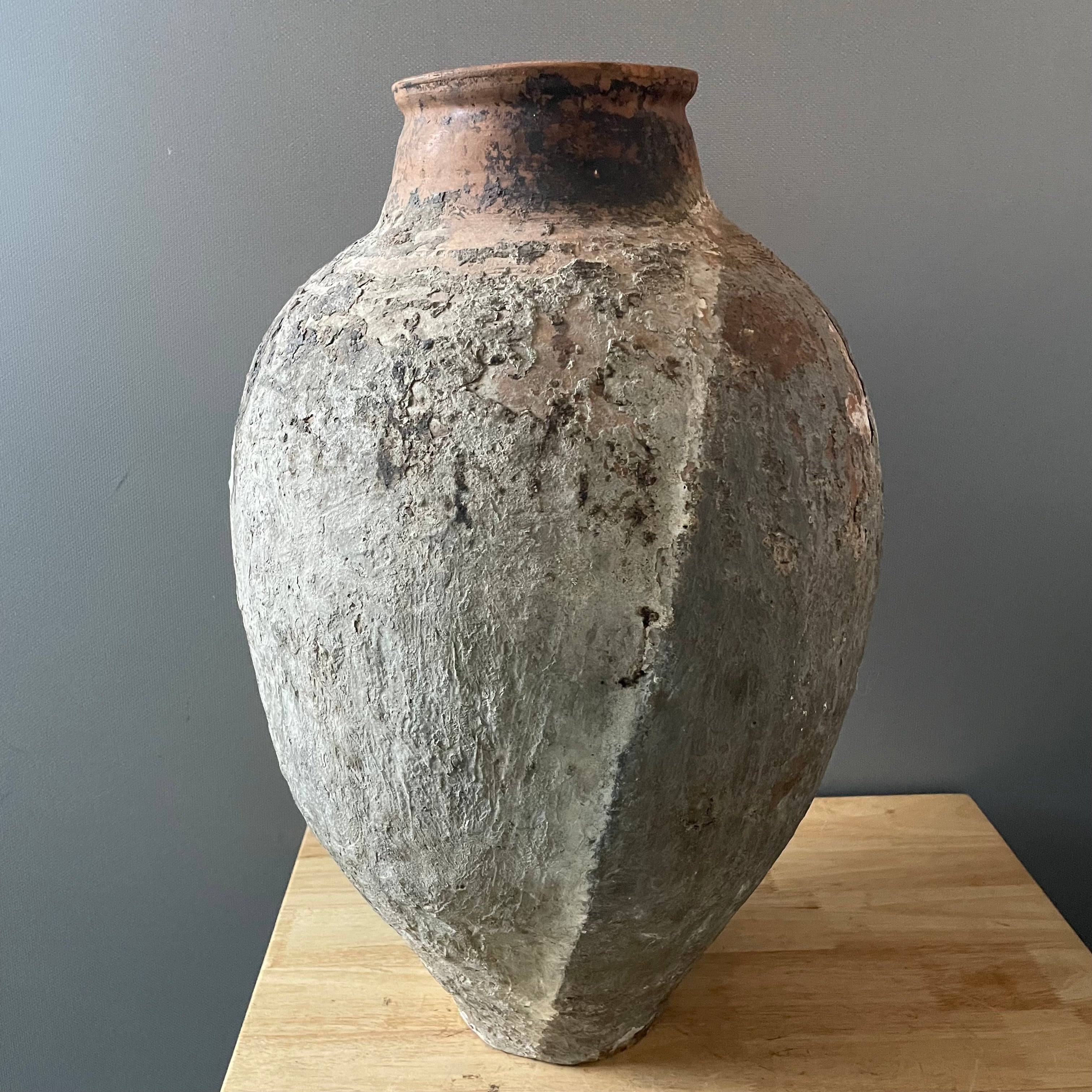 Vintage Turkish Handcrafted Large Olive Oil Storage Jar, 15"x 24"