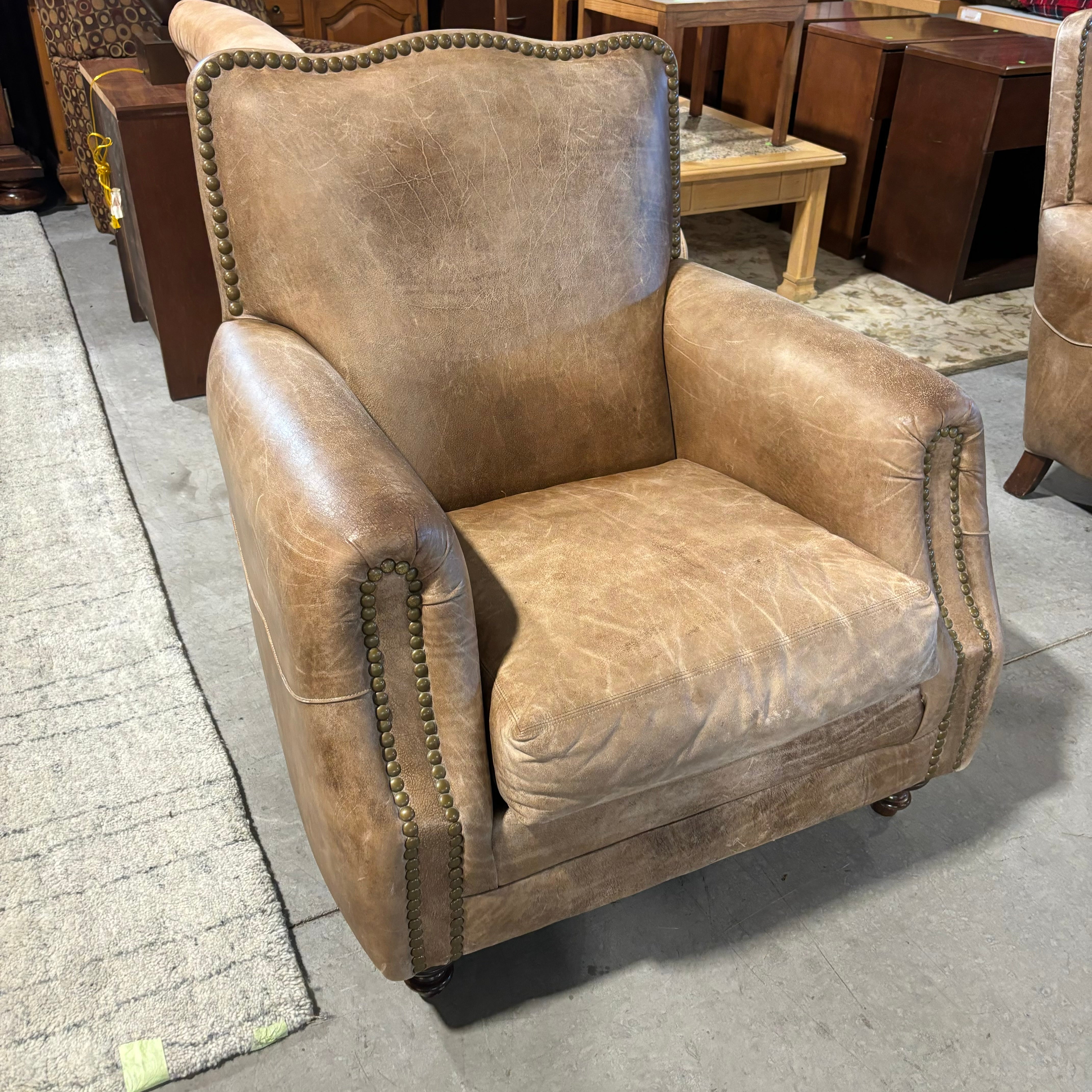 Expressions Furniture Leather Nailhead with Wood Feet Lounge Chair 38"x 36"x 40"