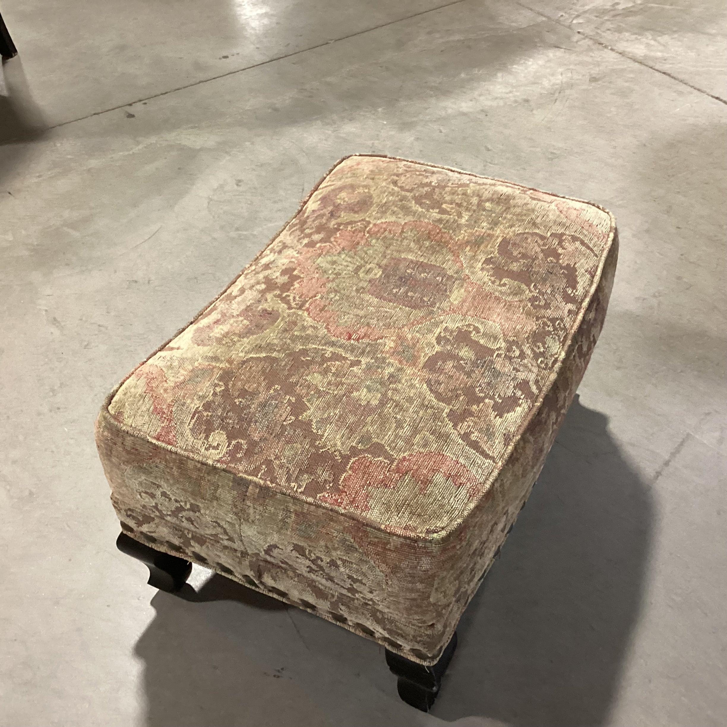 Arhaus Brown & Sage Chenille Woven with Nailhead Ottoman 28"x 20"x 15"