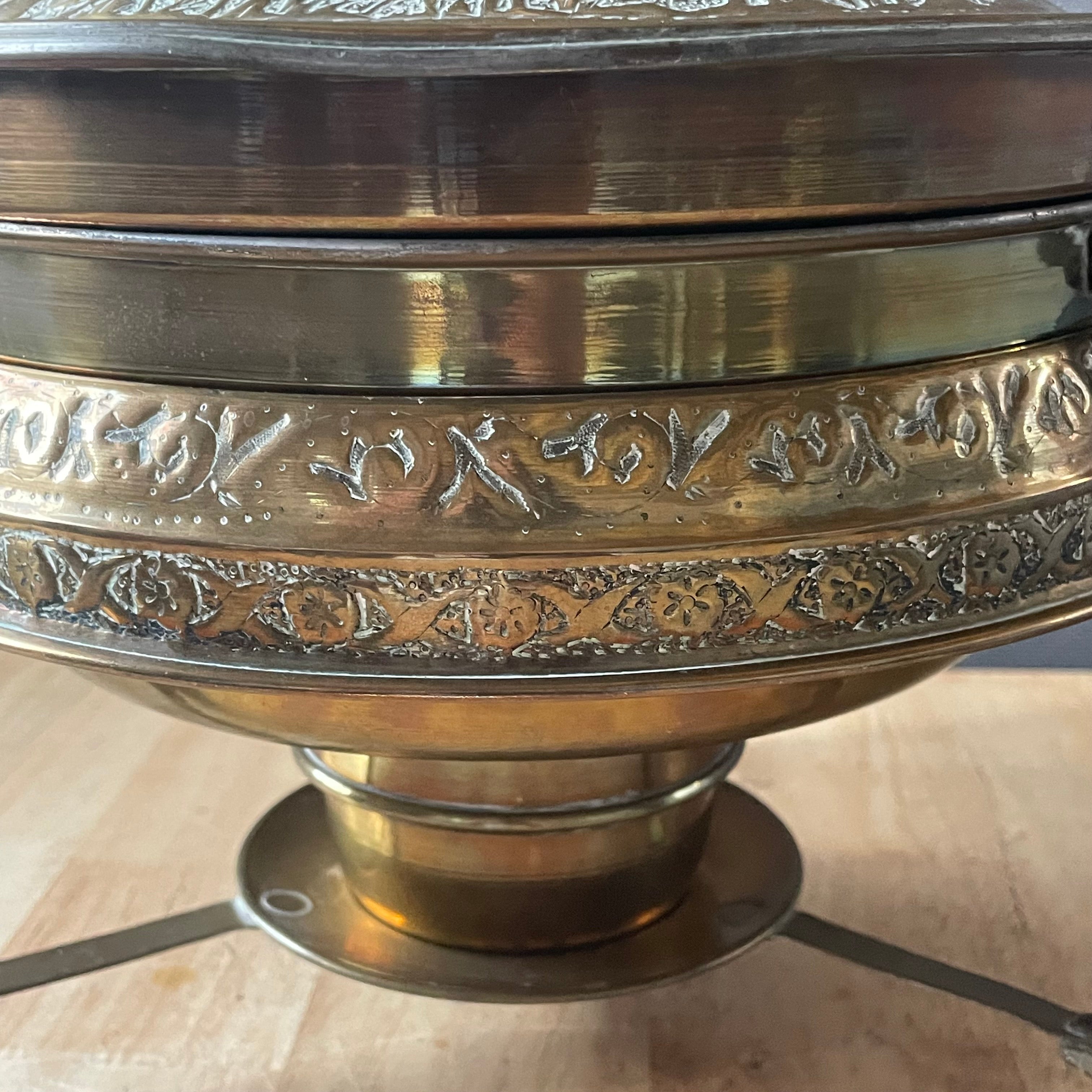 Vintage Persian 1950's Brass Embossed Camel Caravan Design Warming Dish, 15.5"x 9"