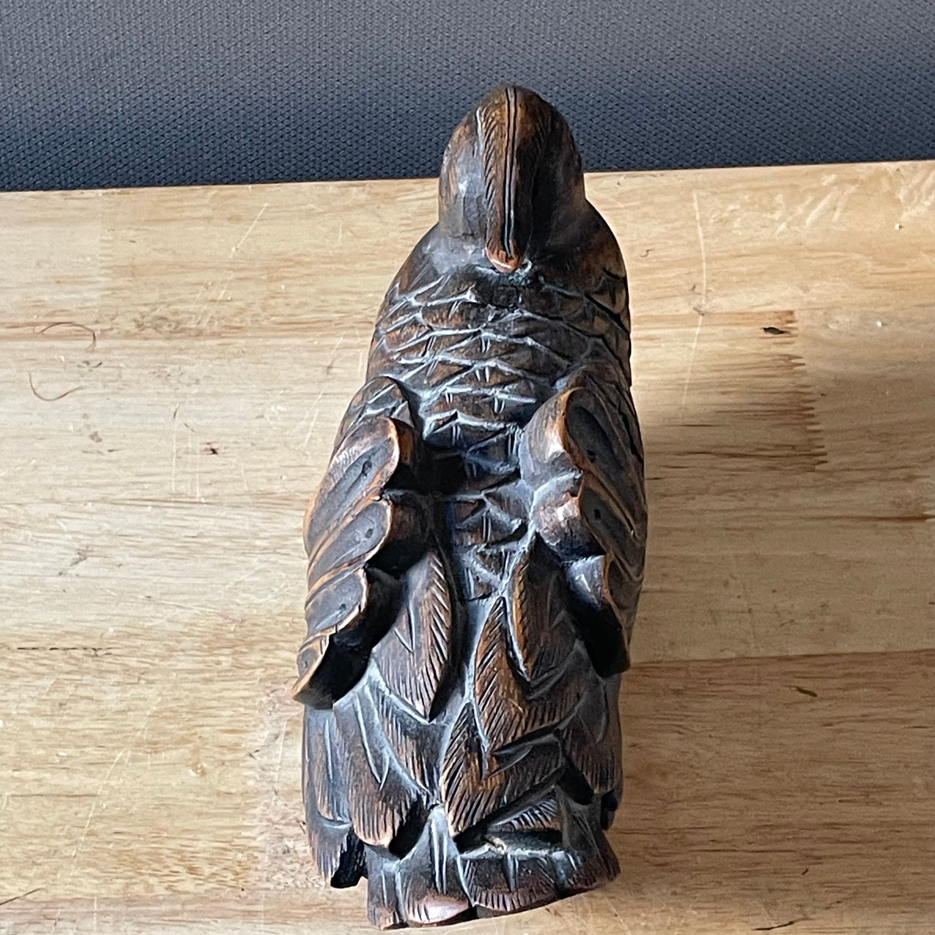 Antique Japanese Hand Carved Hardwood Mandarin Duck "Jizaikagi", or Hearth Hook, 11"x 4"x 5"