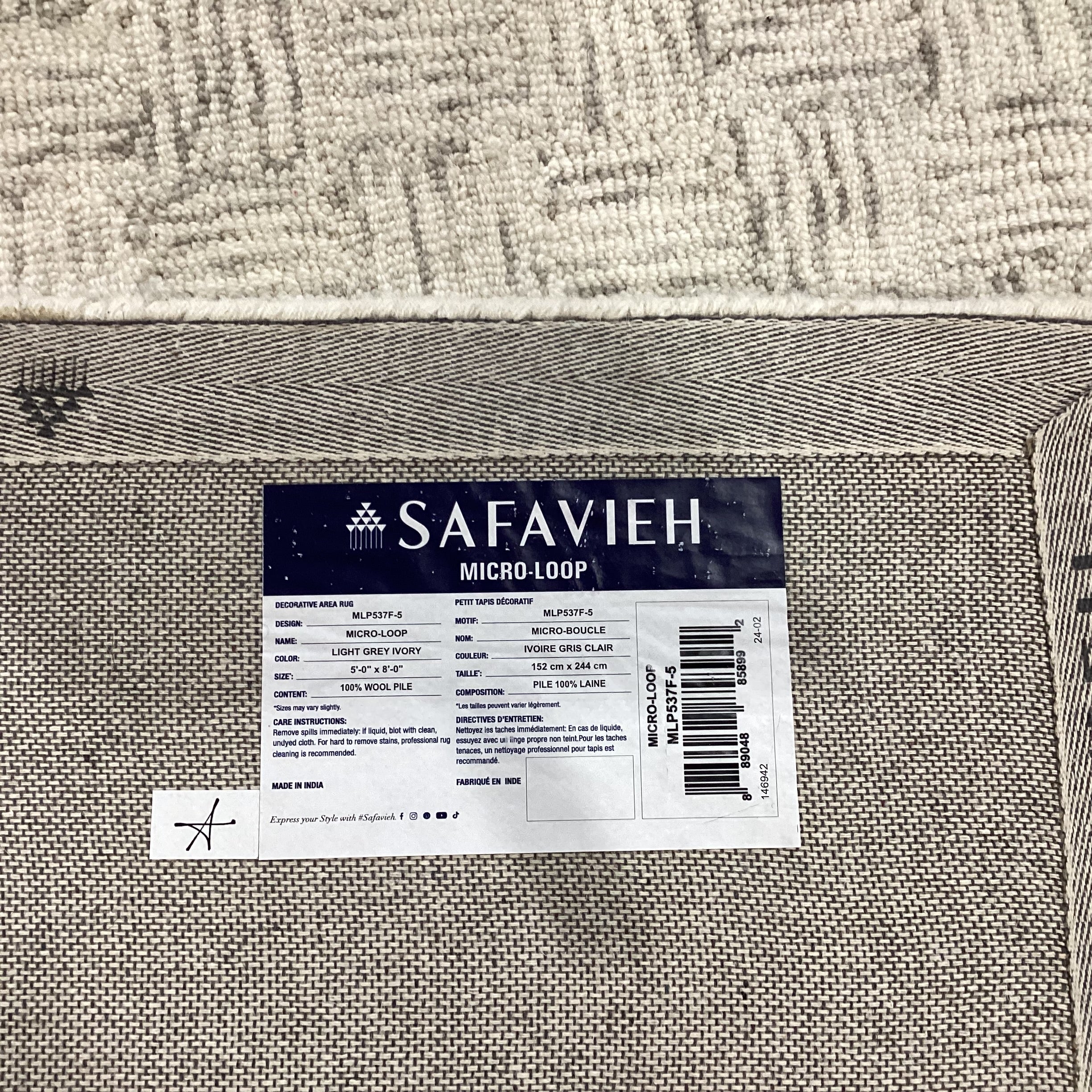Safavieh Micro Boucle Light Grey Ivory Wool Woven Rug 5'x 8'