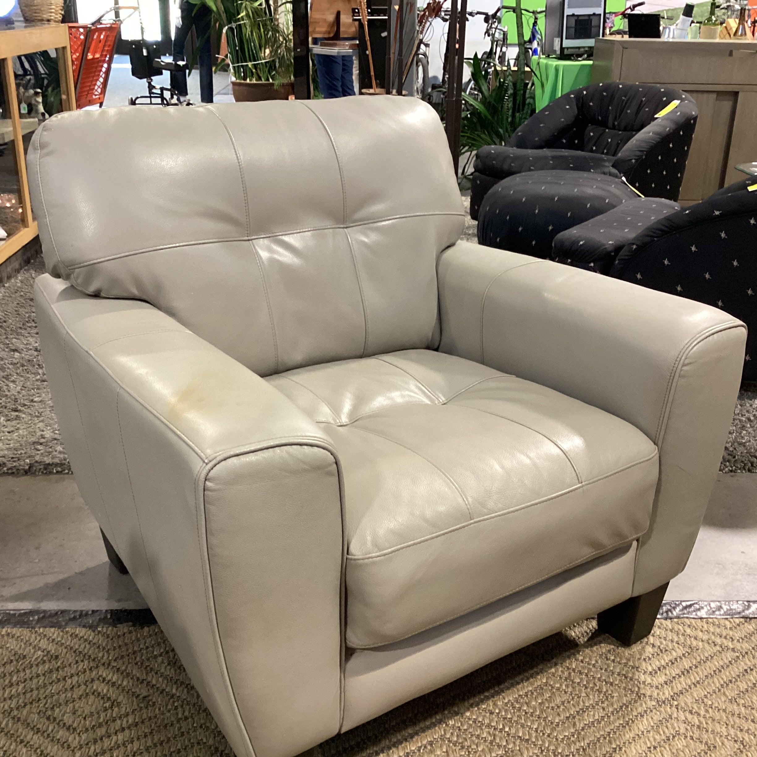 Grey Faux Leather Chair 38"x 36"x 36"