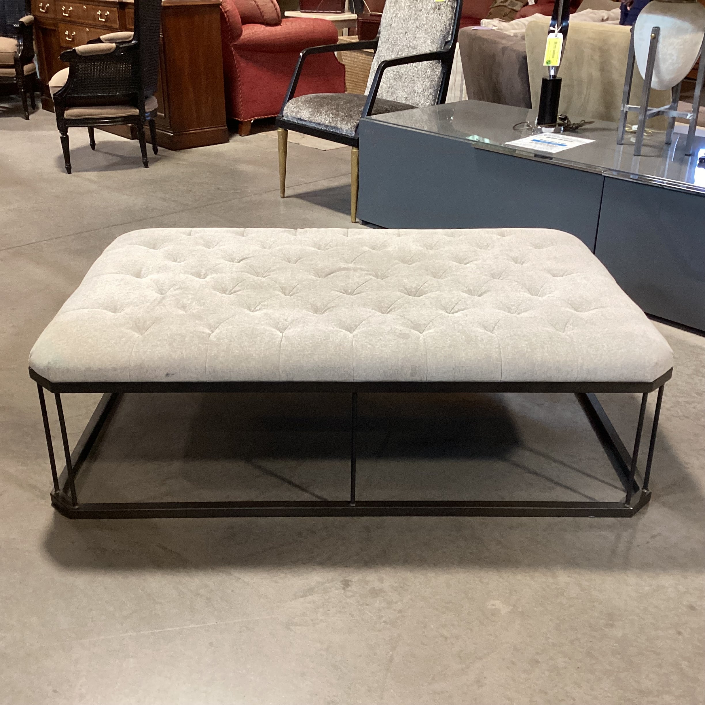 Four Hands Ashford Isle Grey Tufted & Metal Bench Ottoman 54"x 36"x 16.5"