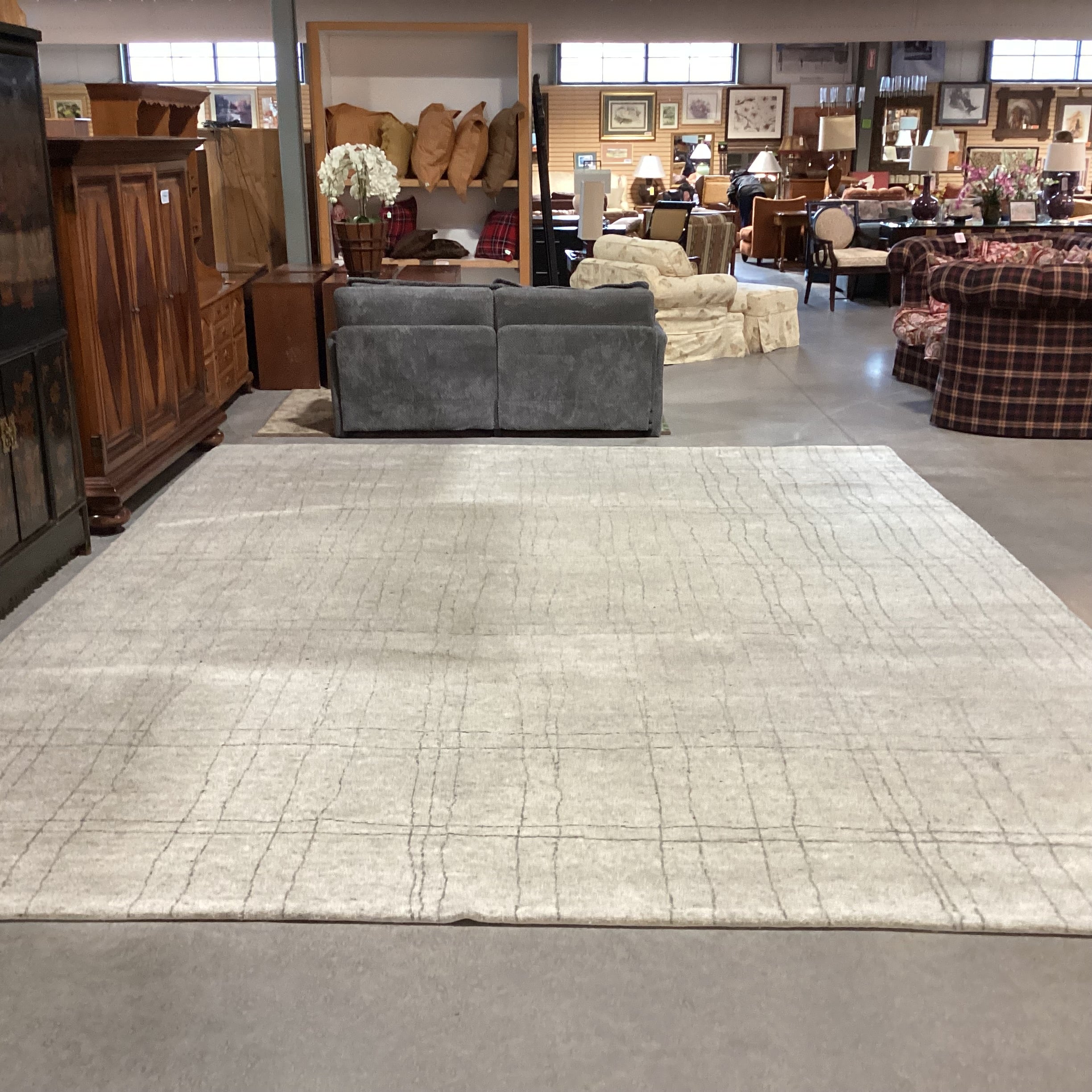 Cream & Grey Hand Woven Wool Rug 12'x 15'
