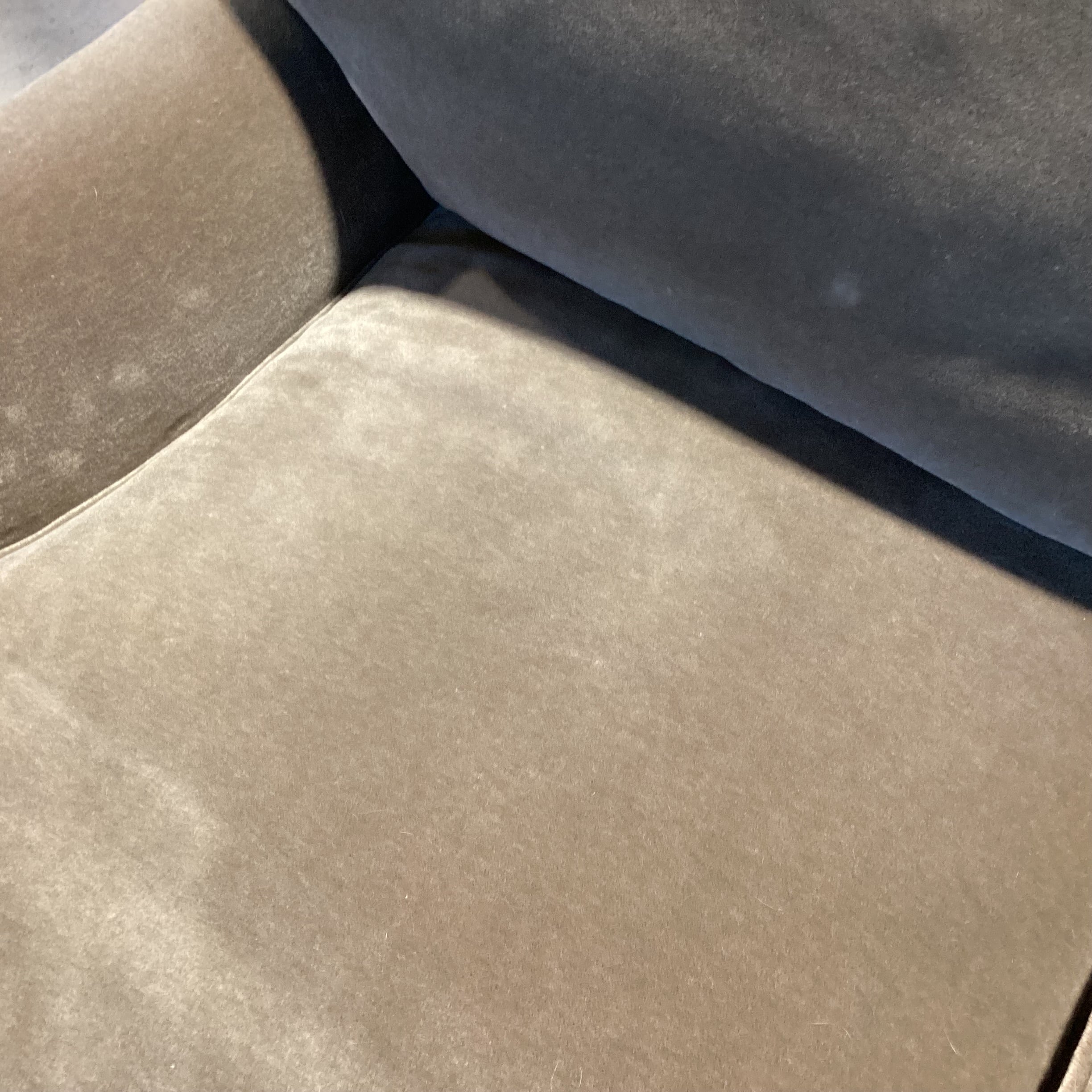 Rocky Mountain Upholstery Custom Taupe Mohair Sofa 87"x 40"x 30"