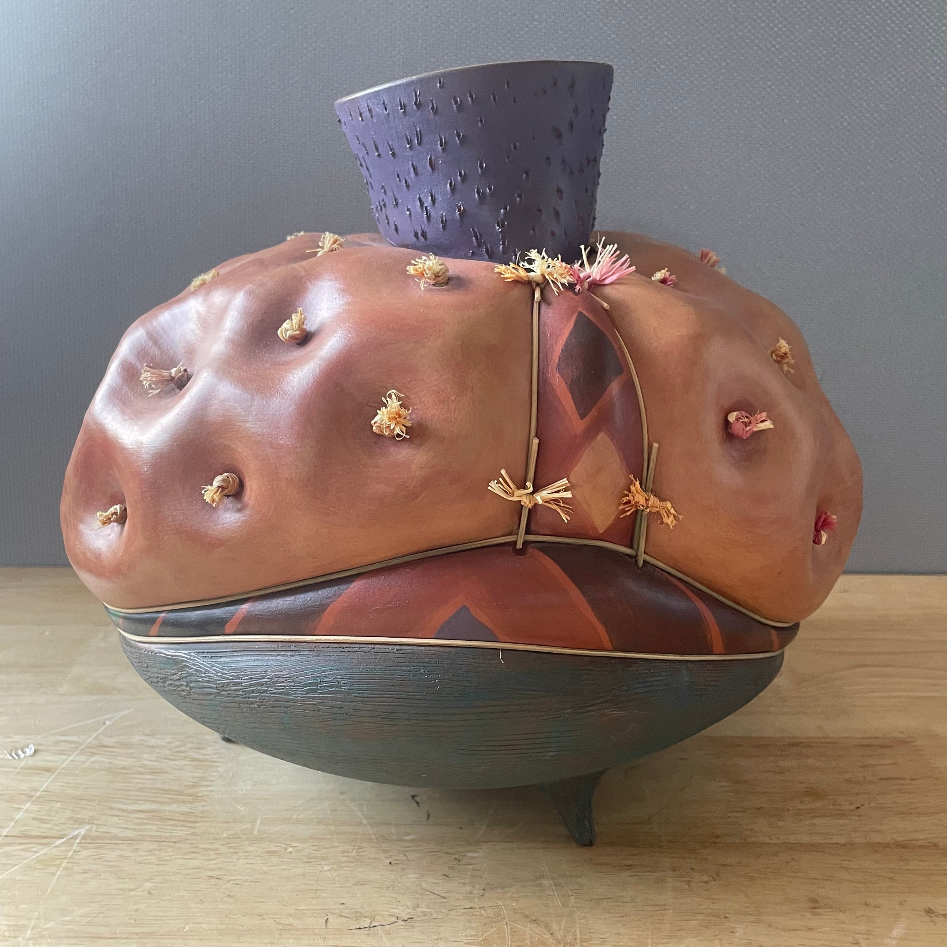 Steve Schrepferman Signed Western Studio Art Squash Style Organic Earth Tone Urn, 10.5"x 9.75"