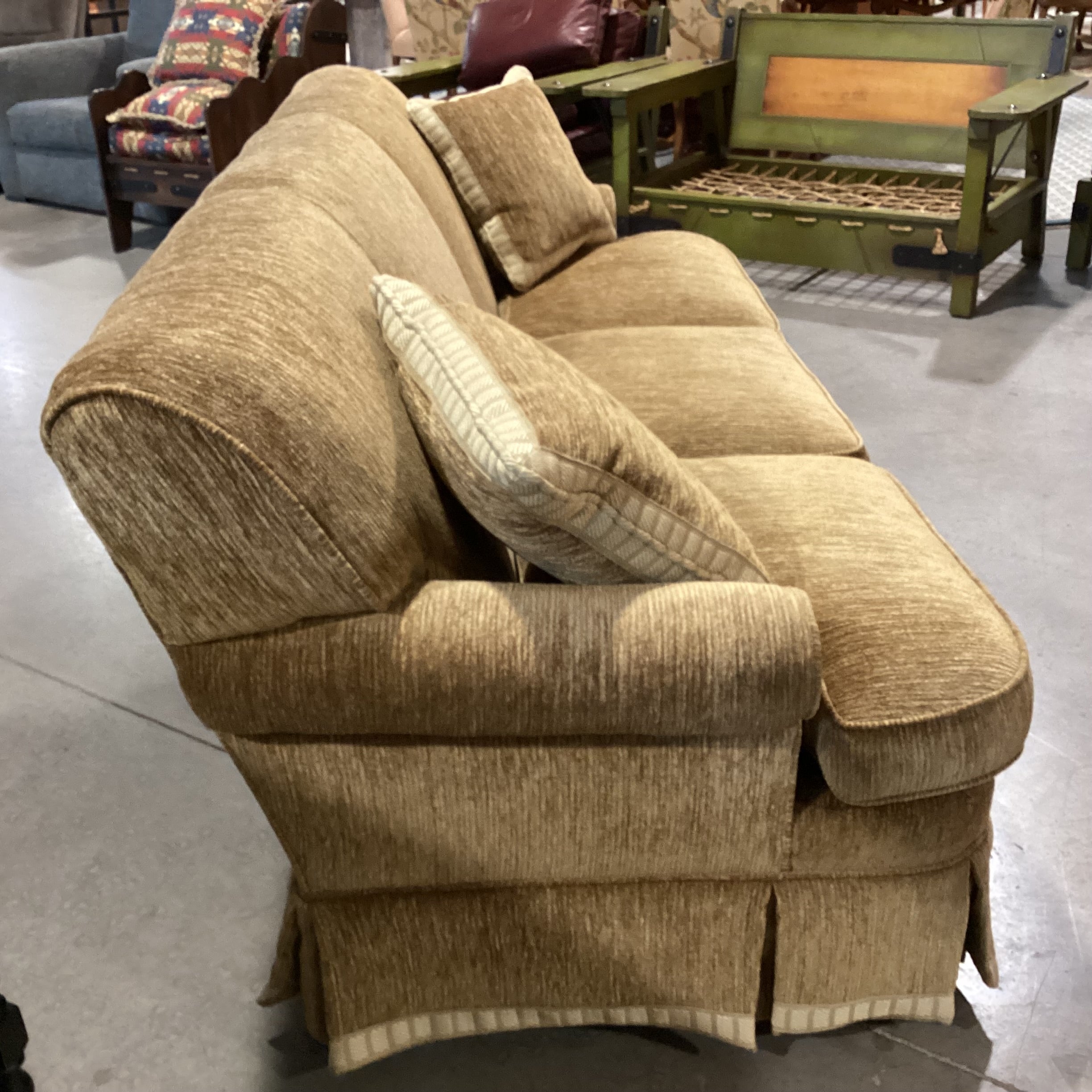 Custom Golden Moss Ribbed Texture Chenille Woven Sofa 86"x 38"x 35"