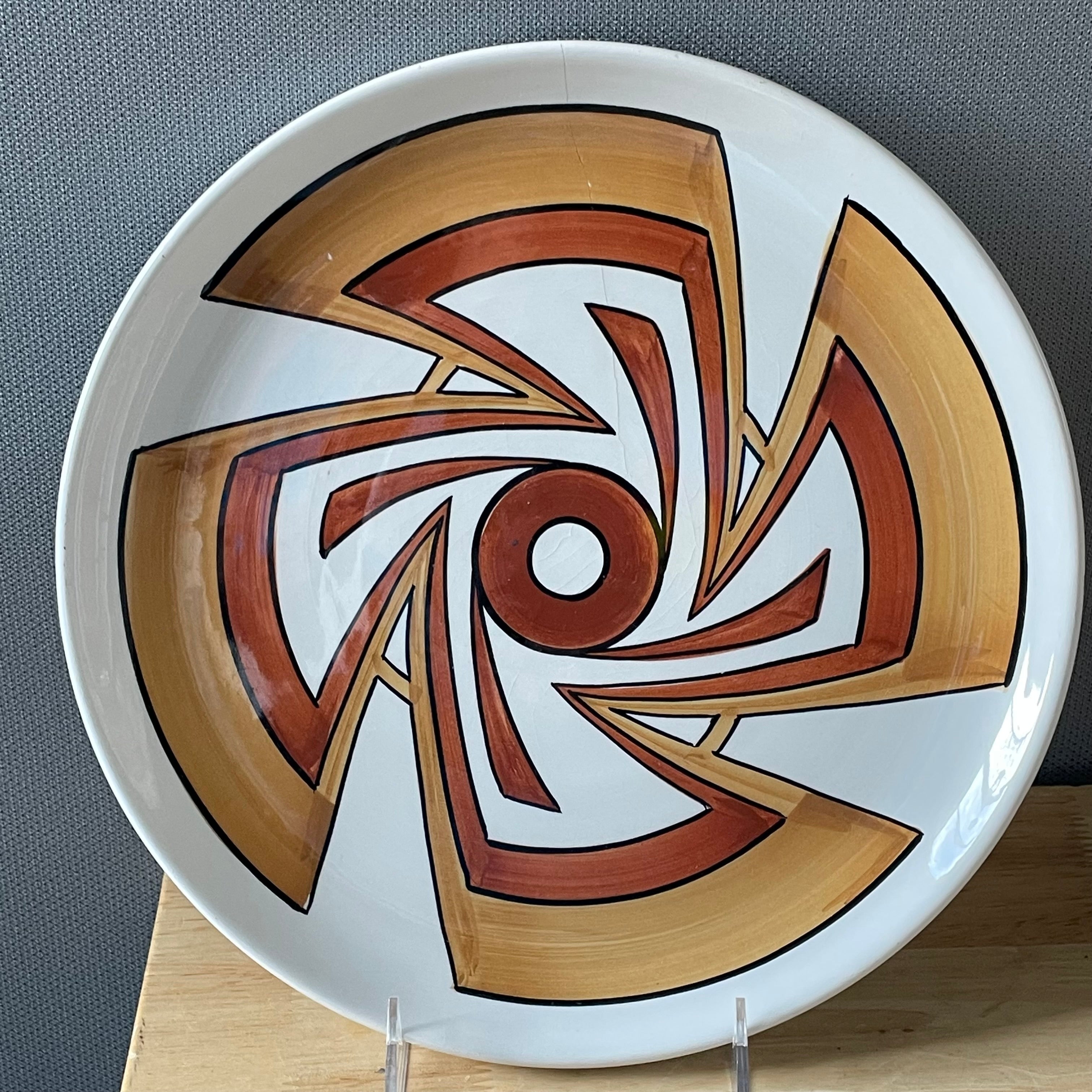 Set of 6 MCM Handcrafted Ceramic American Indian Design Decorative Plates by Ronal Schwarz for Gumps, San Francisco