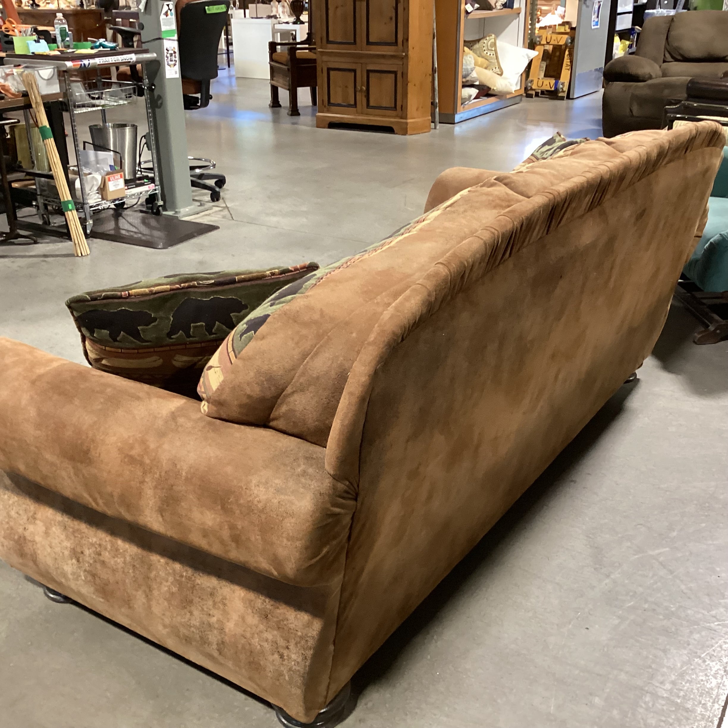 Ultra Suede Animal Cabin Upholstery Nailhead Sofa 90"x 38"x 38"