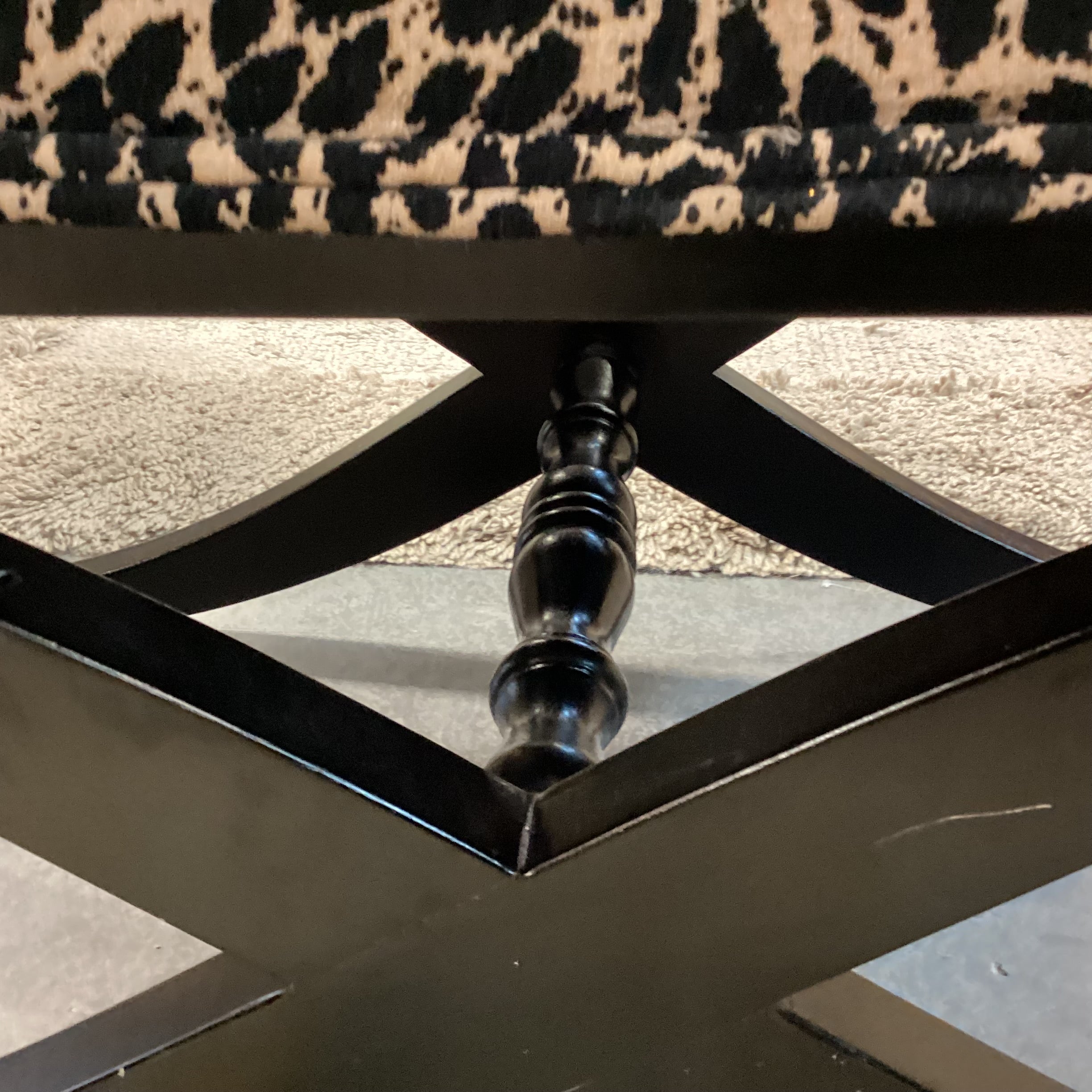 Animal Print with Black Wood X Base Bench 40"x 20"x 21"