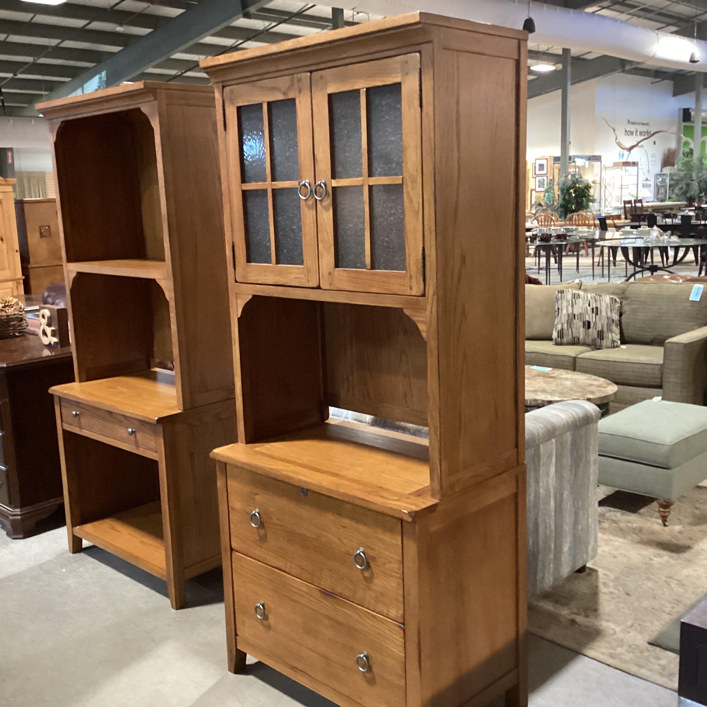 Medium Wood Finish 2 Piece with Hutch File Cabinet 34"x 21"x 80"