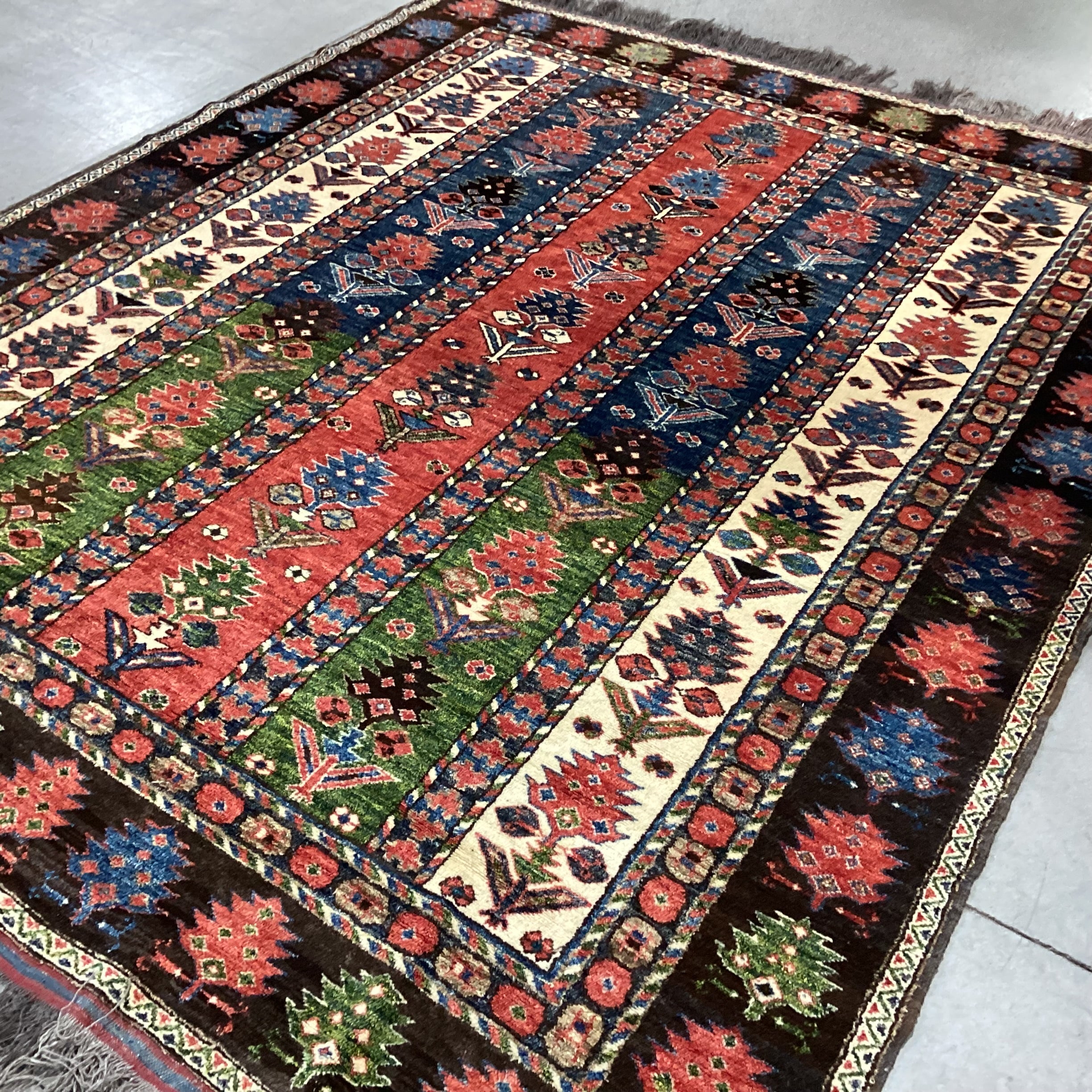 Vintage Red Blue Green Brown Kazak Hand Woven Wool Rug 6'5"x 8'5"