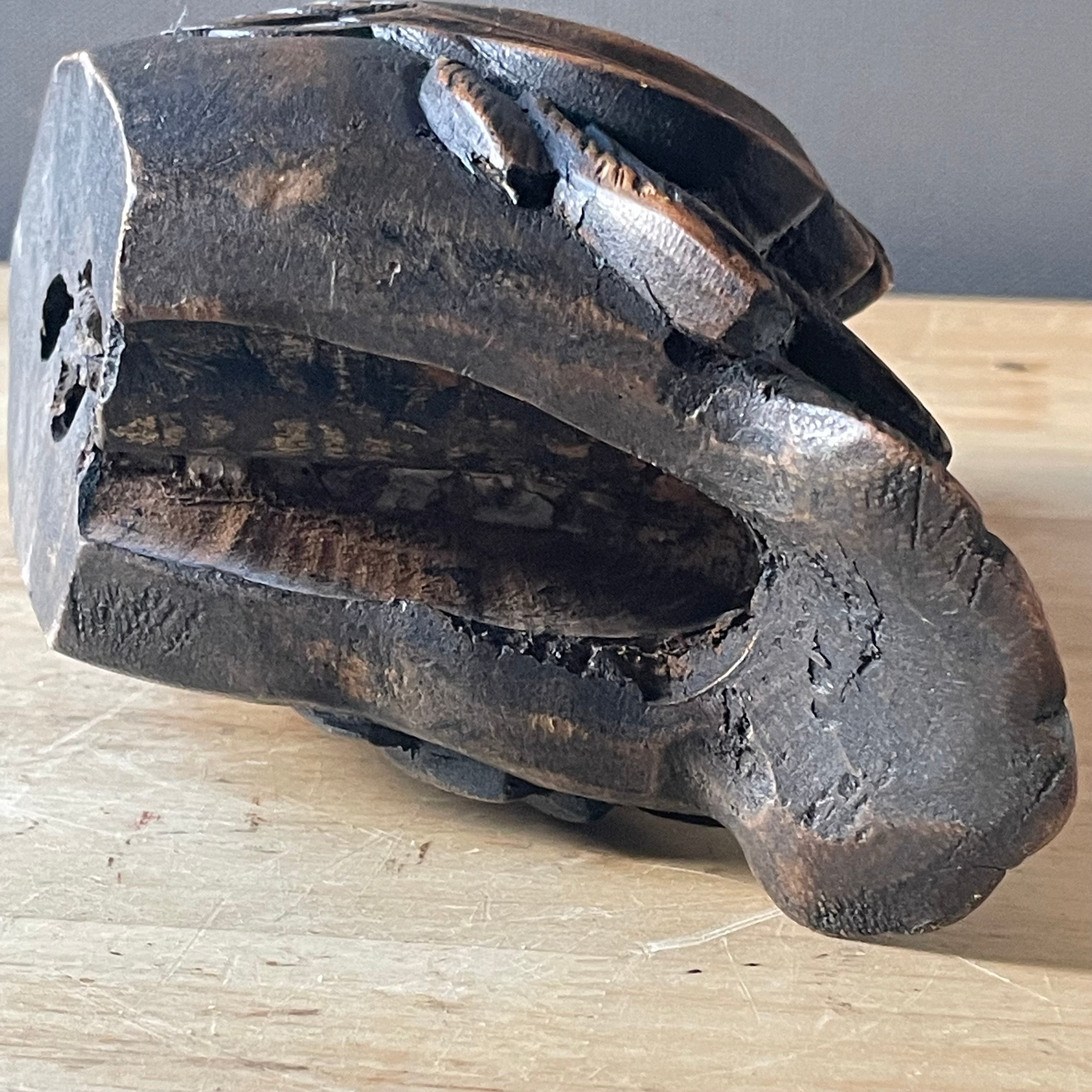 Antique Japanese Hand Carved Hardwood Mandarin Duck "Jizaikagi", or Hearth Hook, 11"x 4"x 5"