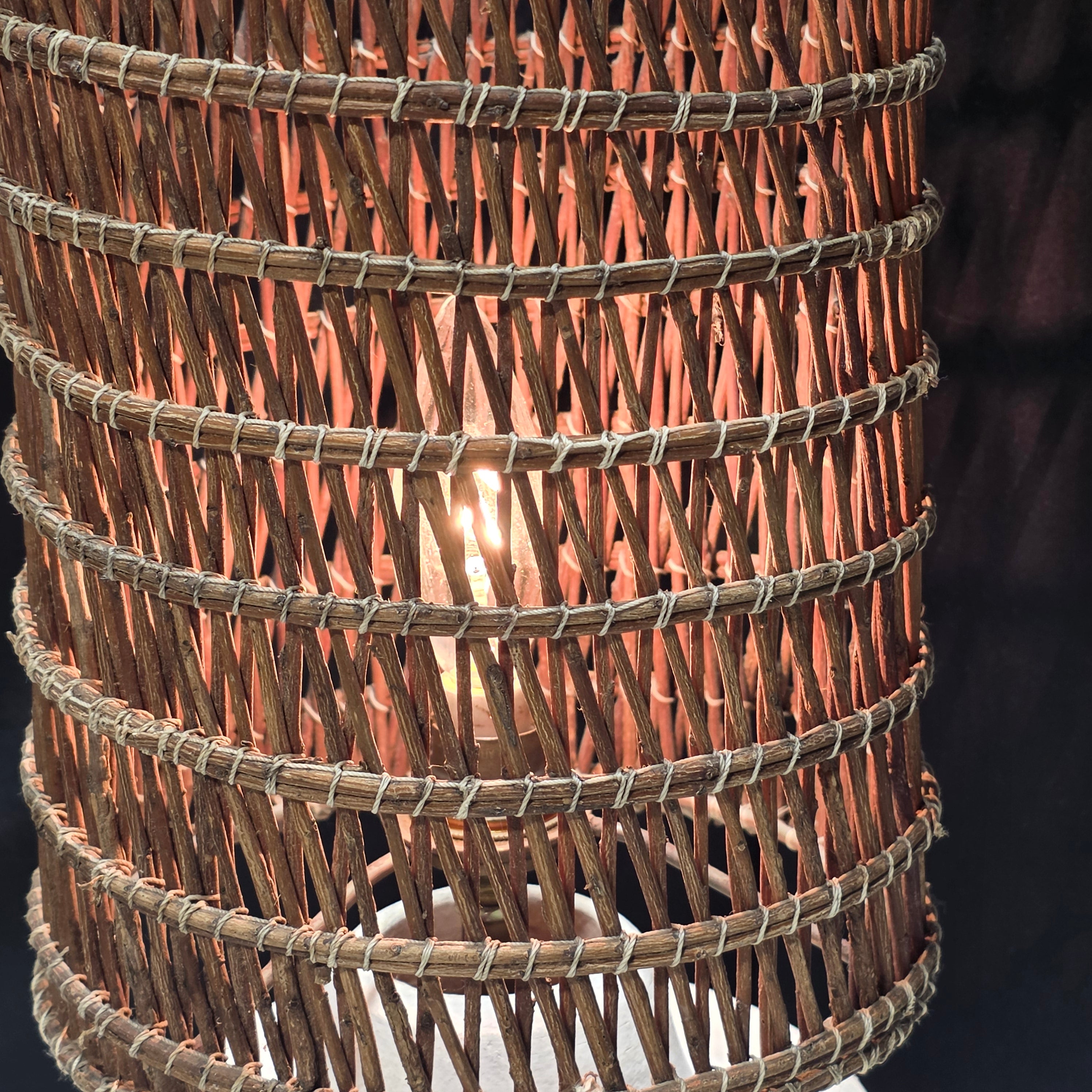 Vintage Terracotta Table Lamp with Handwoven Shade 6"Dx19"