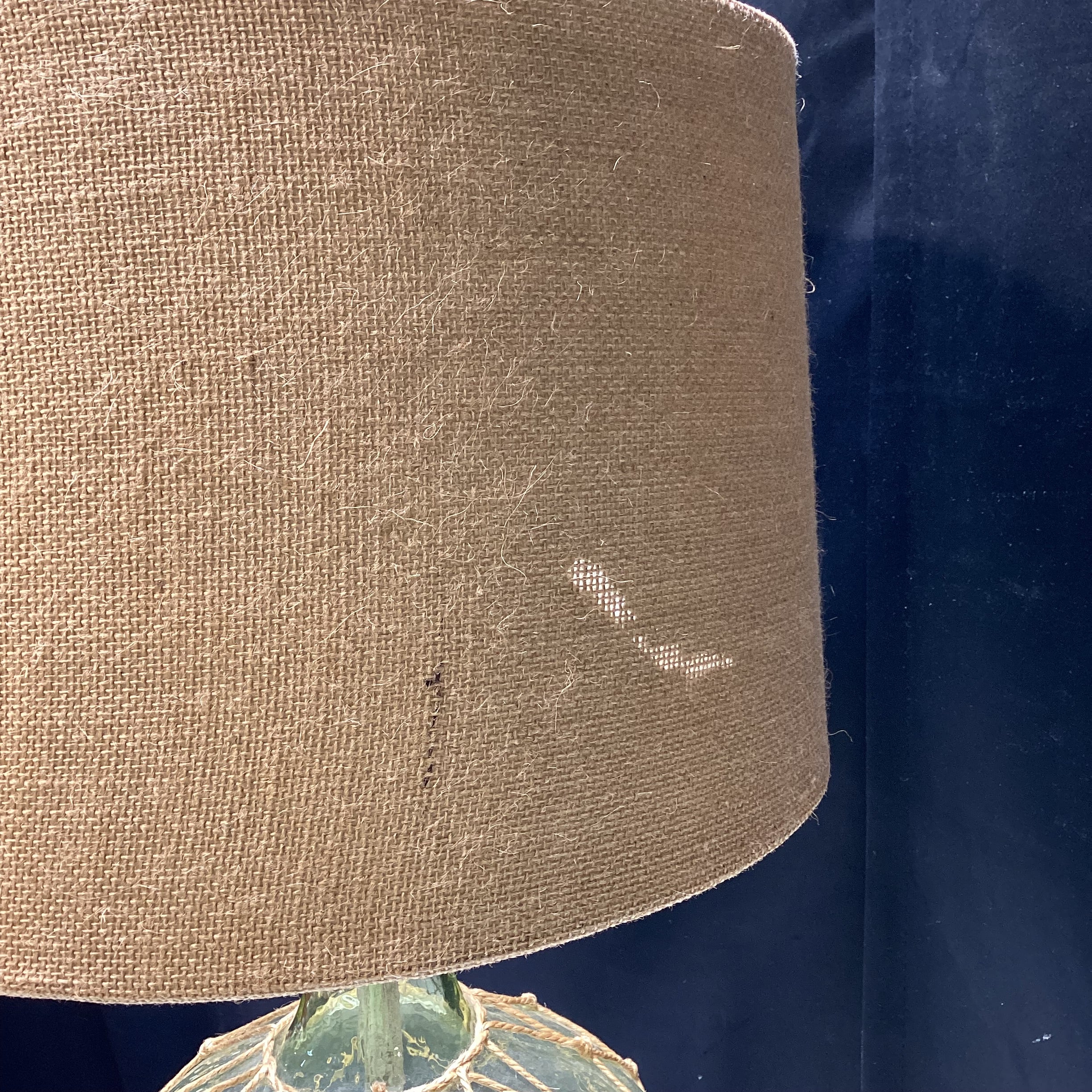Nautical Style Textured Glass Table Lamp With Rattan Shade 14" x 28.5" x 7"