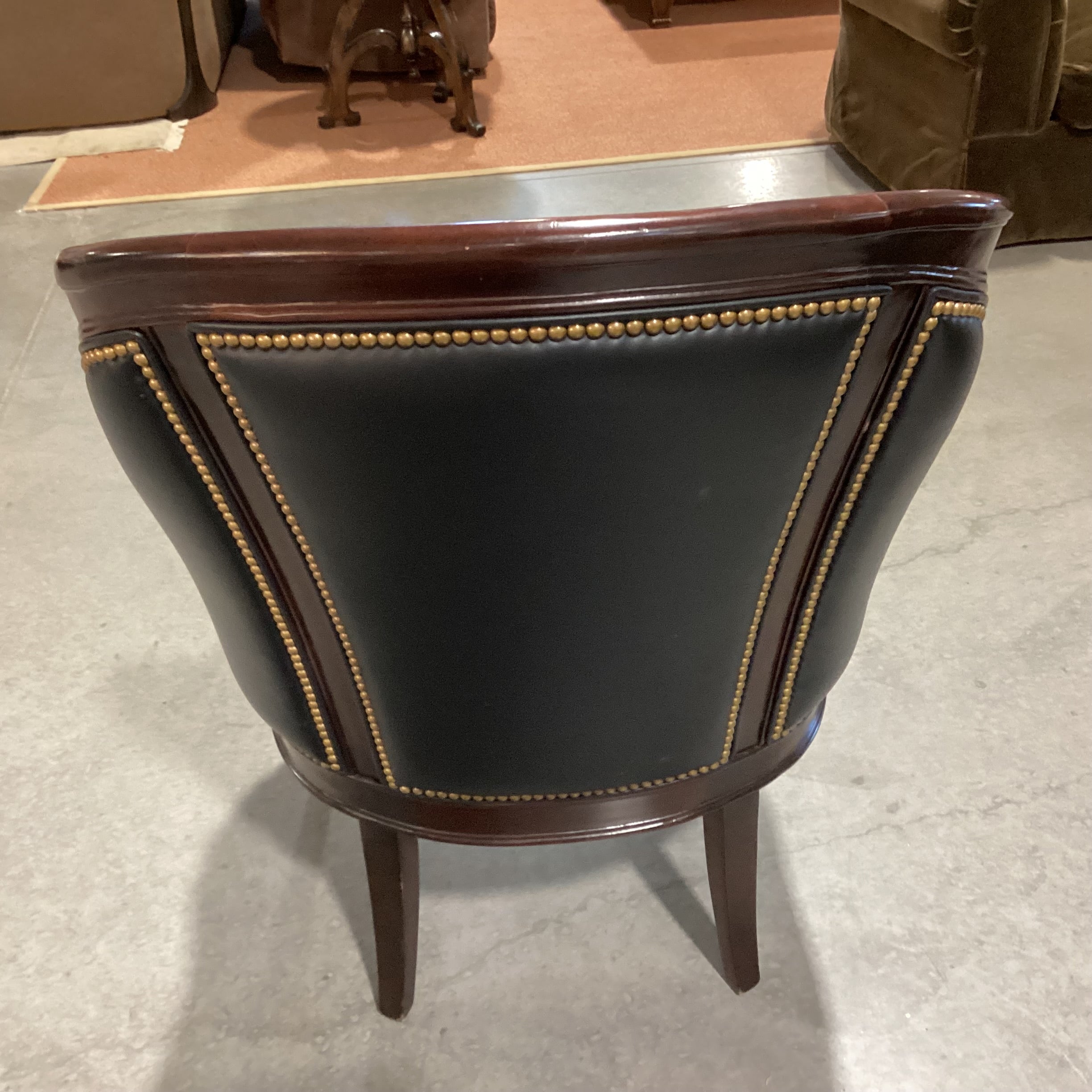 Hancock & Moore Ornate Mahogany Finish Wood Black Leather Tufted Nailhead Accent Chair 27"x 32"x 39"