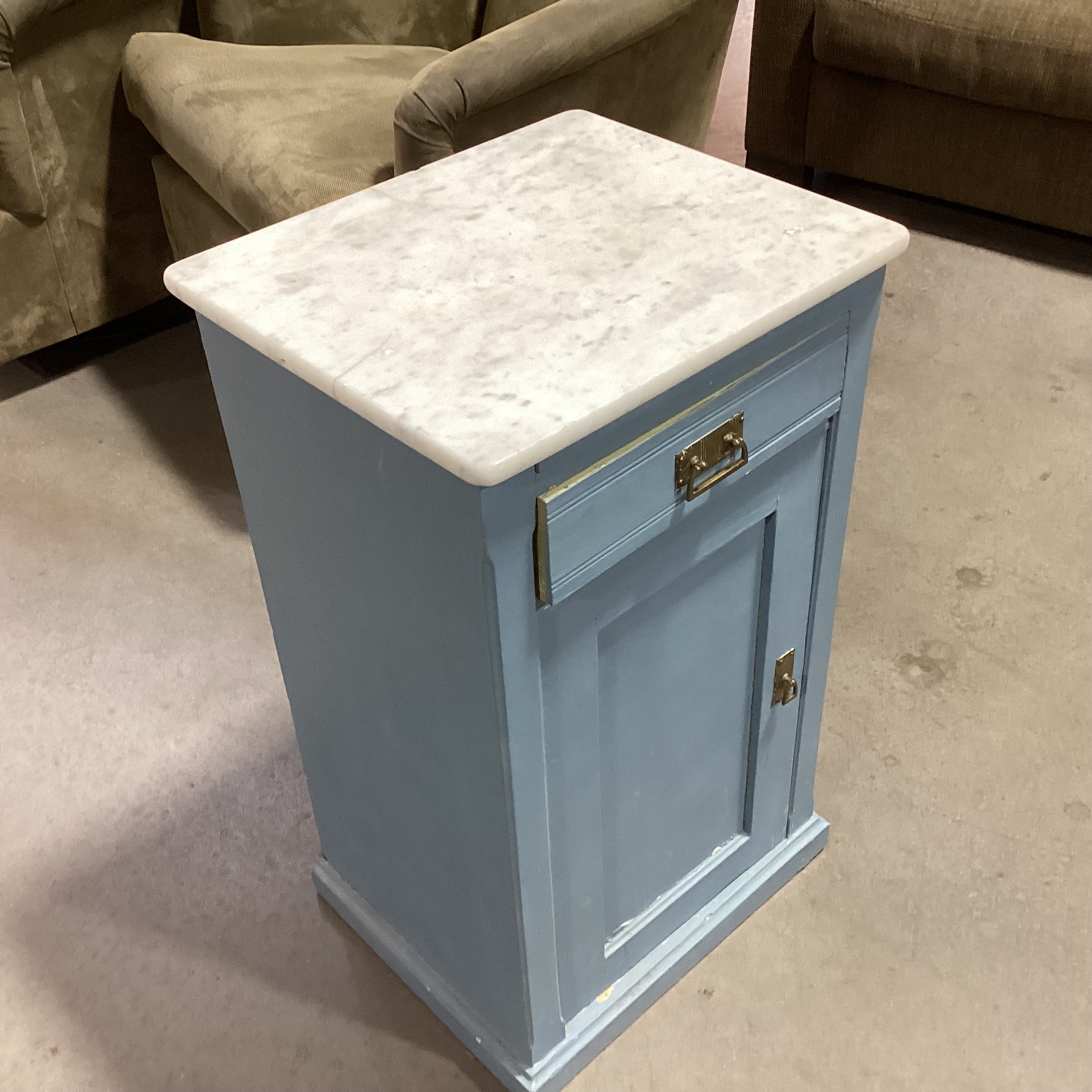 Rustic Wedgewood Blue 1 Drawer 1 Door with Marble Top End Table 17"x 14.5"x 28.5"