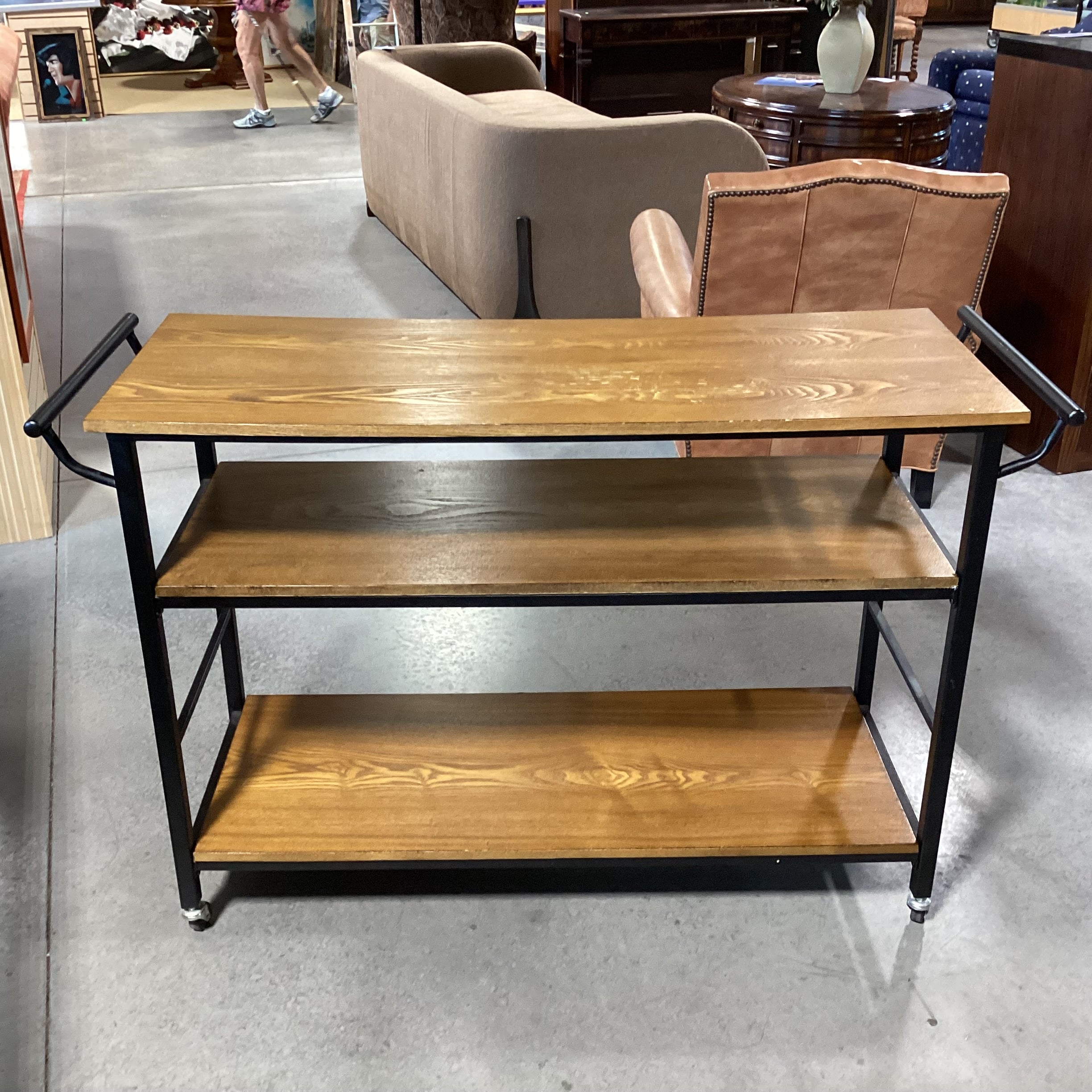 Metal & Wood Shelves on Casters Bar Cart Buffet 49"x 18"x 32"