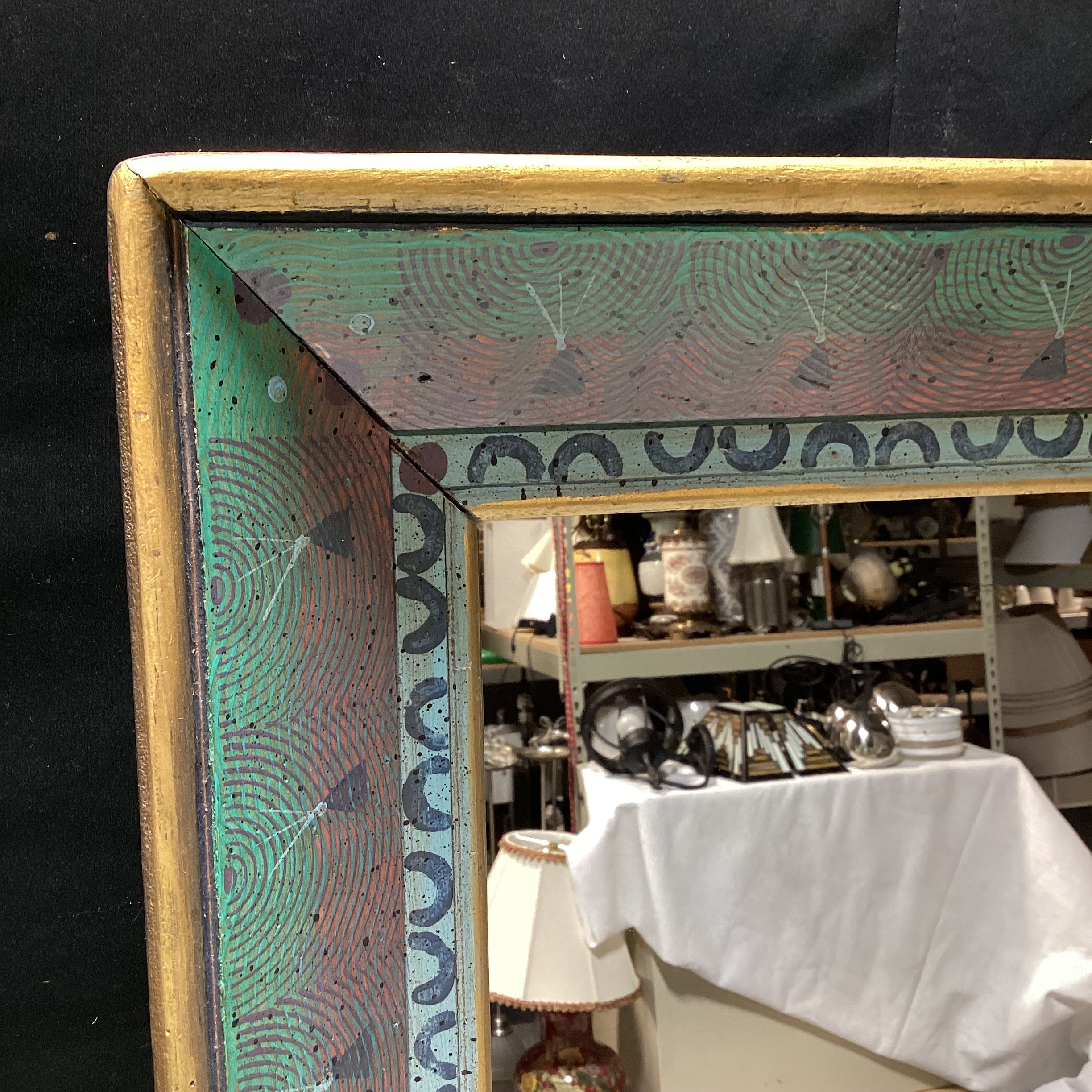 Artist Signed Hand-Painted Colorful Wall Mirror 21" x 25"