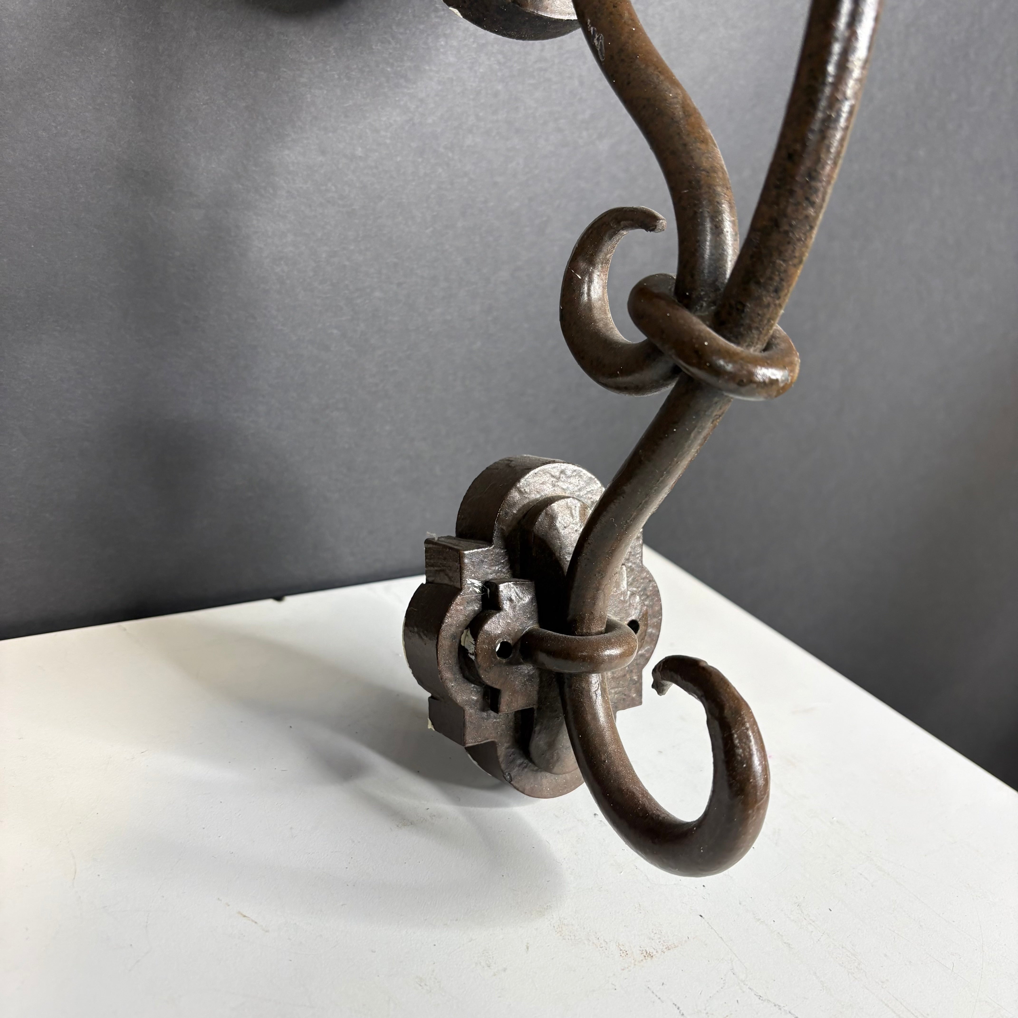 Myers and Company Gothic Revival 2-Light Brown Painted Solid Iron Wall Sconce 14”x 21”x 7.5”