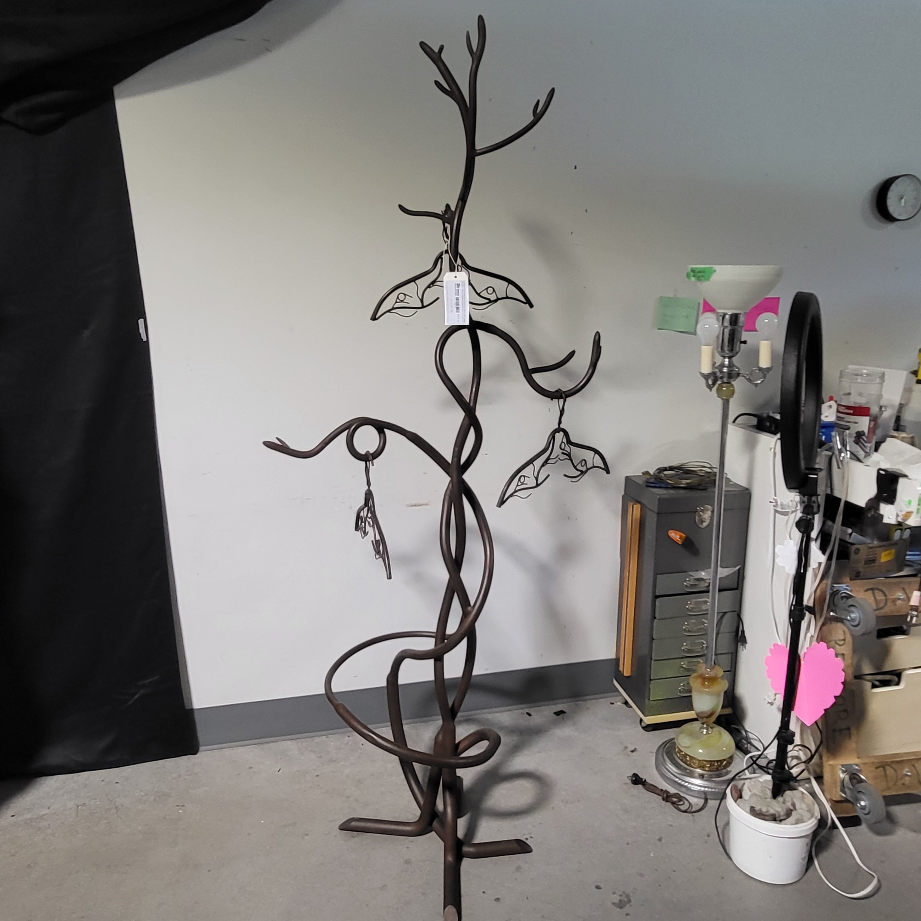Sculptural Wrought Iron Tree Coat Rack with Artistic Hangers - Heavy artisan Statement Piece 34"x24"x79"
