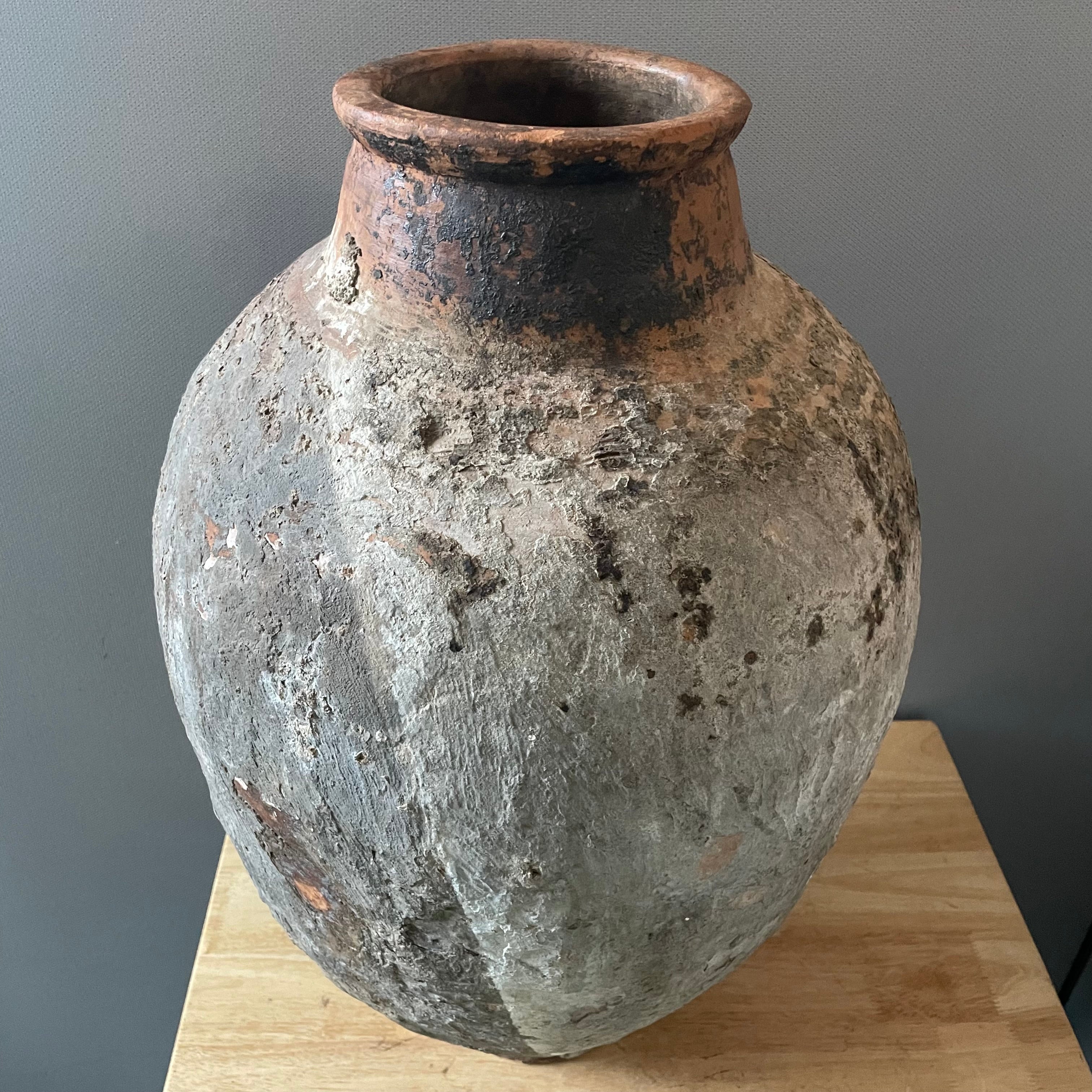 Vintage Turkish Handcrafted Large Olive Oil Storage Jar, 15"x 24"